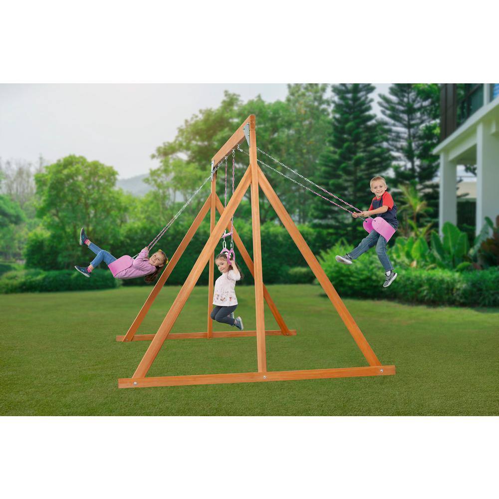 Creative Cedar Designs 3800-P Trailside Complete Wood Swing Set with Pink Playset Accessories