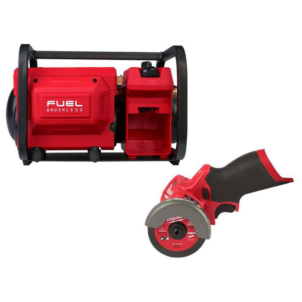 Milwaukee 2840-20-2522-20 M18 FUEL Brushless Cordless 2 Gal. Electric Compact Quiet Air Compressor w/M12 FUEL Brushless Cordless 3 in. Cut Off Saw