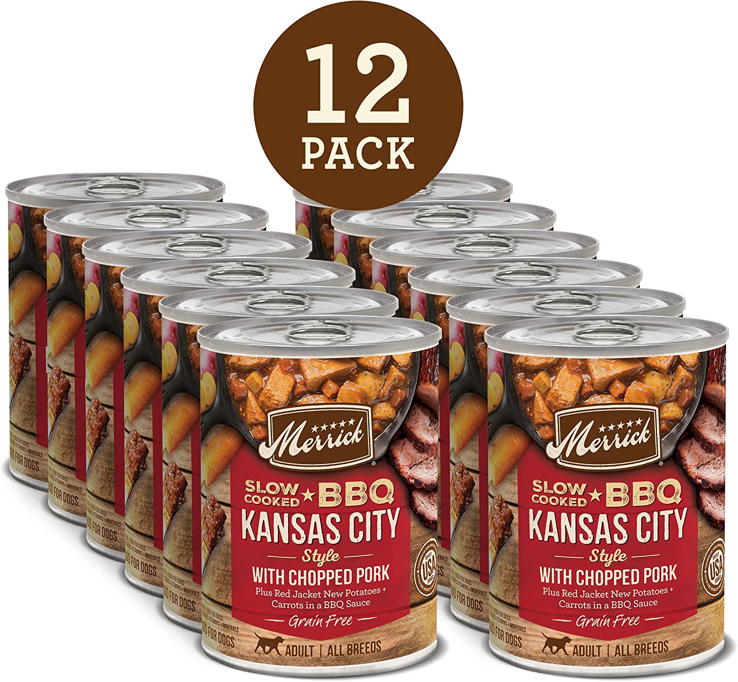 Merrick Chunky and BBQ Grain Free Canned Wet Dog Food Slow Cooked BBQ Kansas (Case of 12)