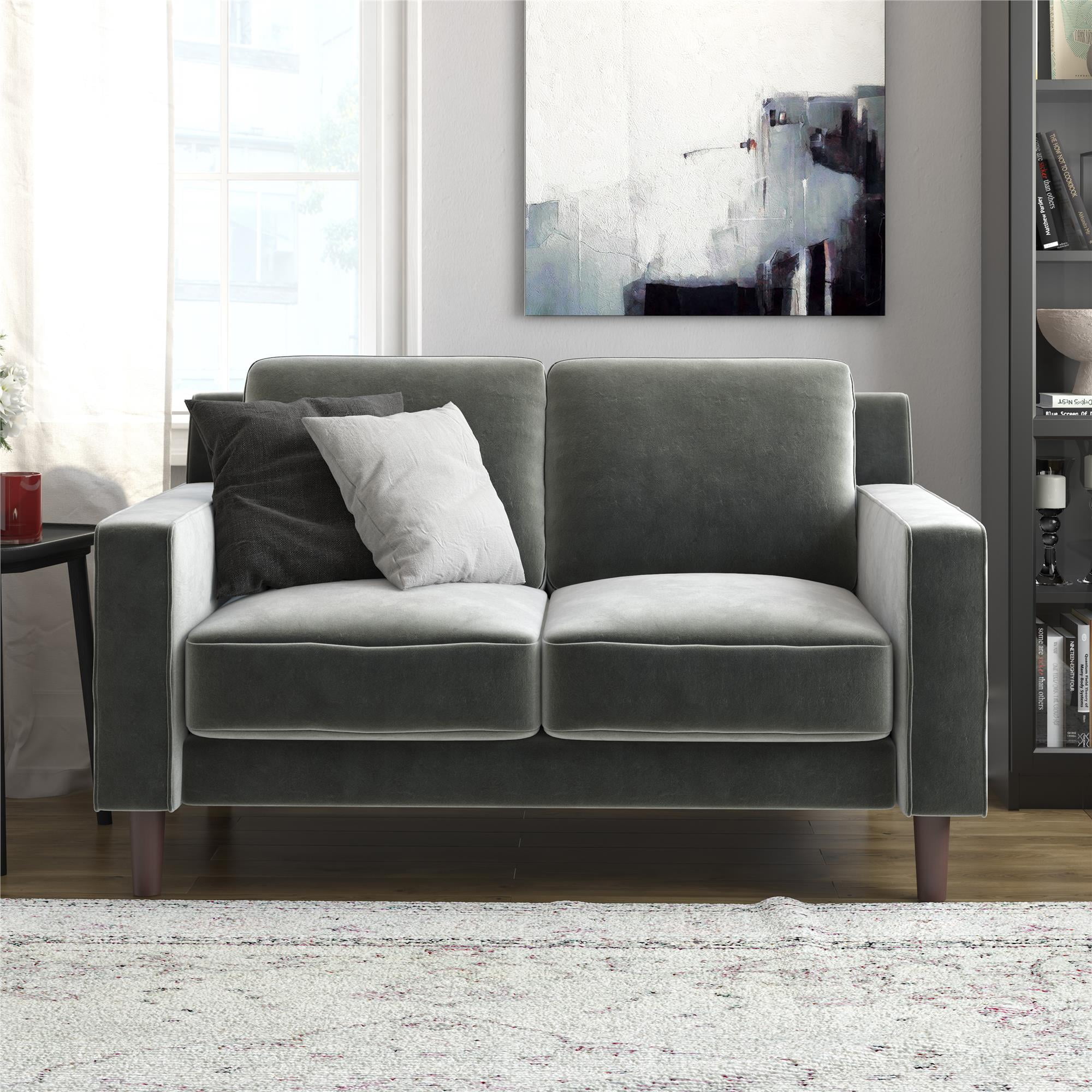 DHP Bryanna Loveseat 2 Seater Sofa . Gray Velvet