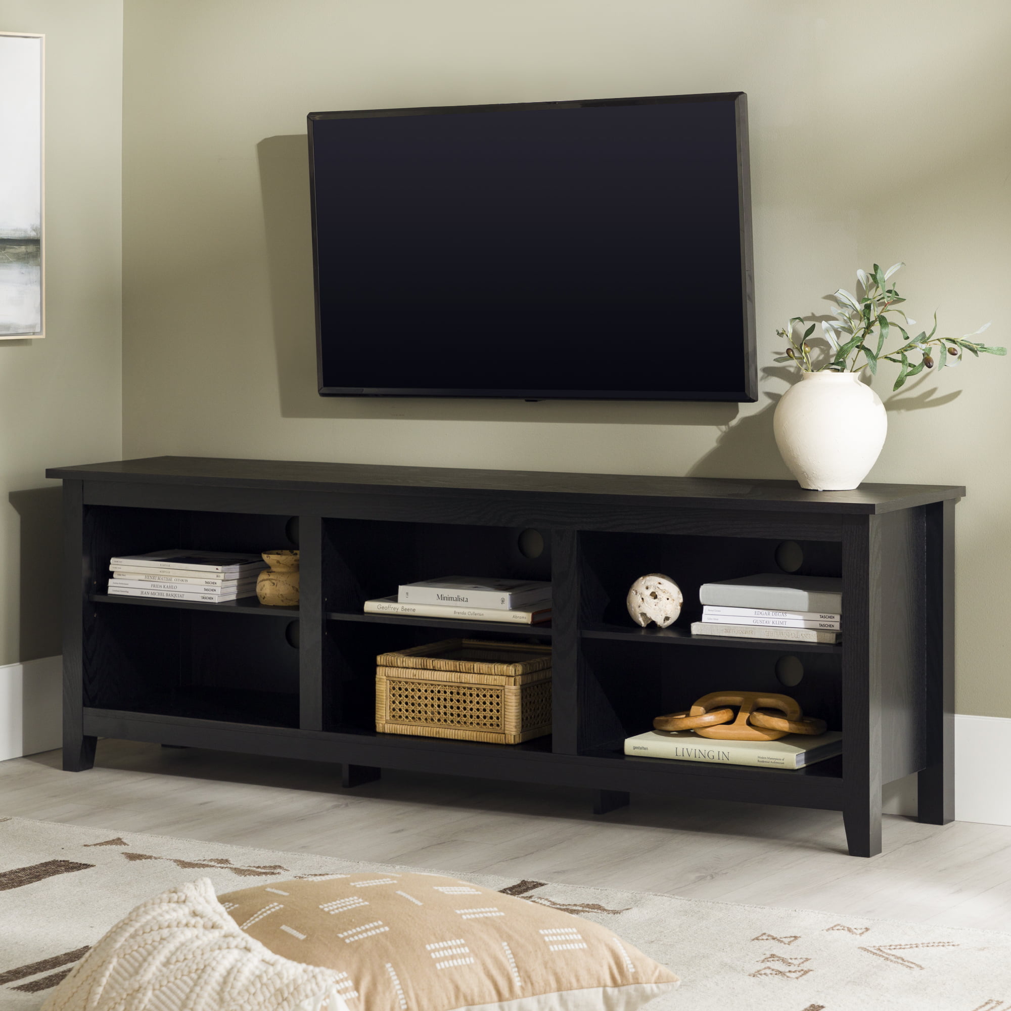 Woven Paths Open Storage TV Stand for TVs up to 80″. Black