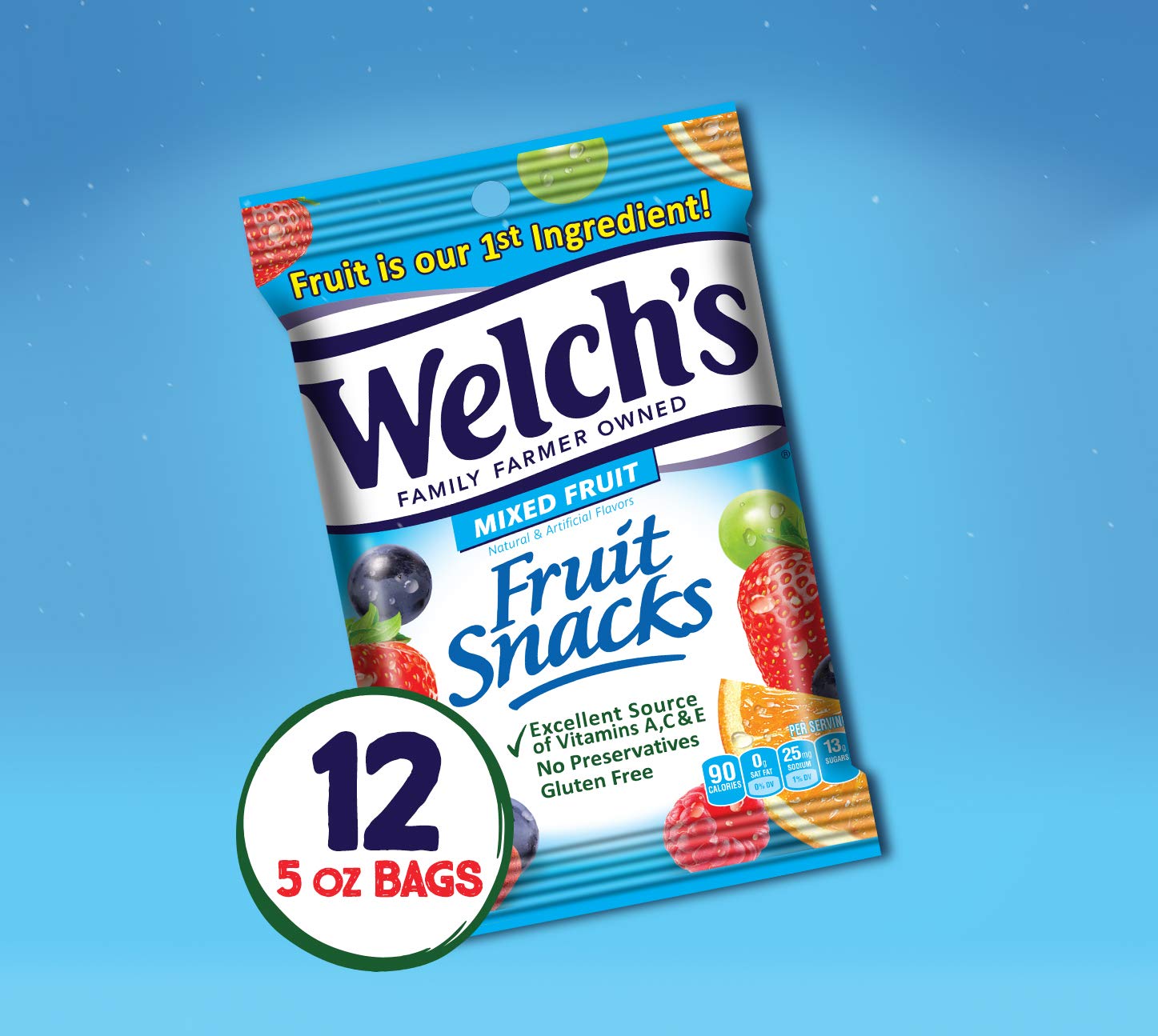 Welch-s Fruit Snacks. Mixed Fruit. Gluten Free. 5 oz Bags (Pack of 12)