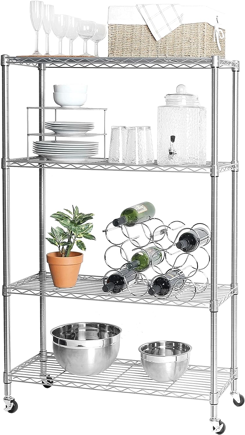 Seville Classics Solid Steel Wire Shelving Storage Unit Adjustable Shelves Organizer Rack. for Home. Kitchen. Office. Garage. Bedroom. Closet. Steel. 4-Tier. 36″ W x 14″ D