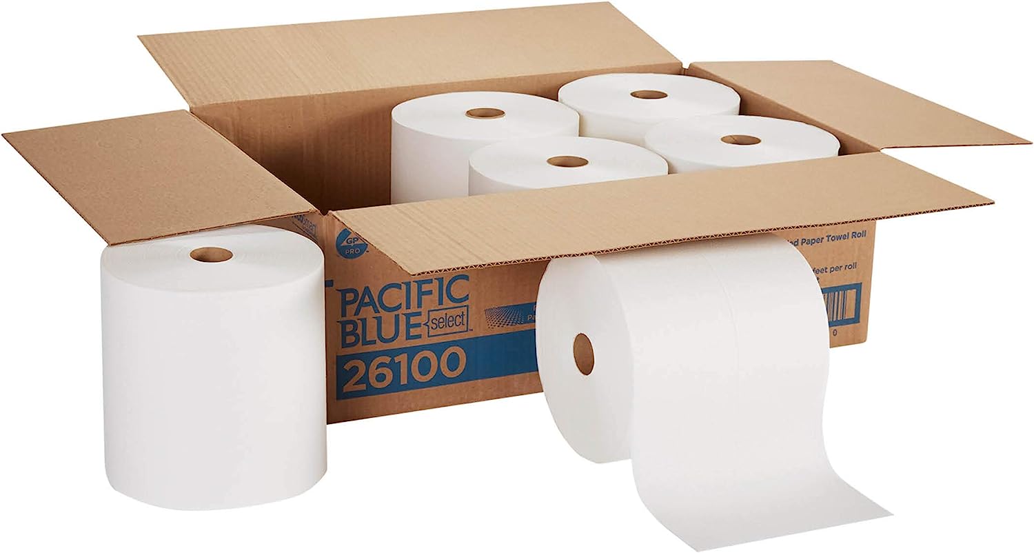 Pacific Blue Select 7.875″ Recycled Paper Towel Rolls (Previously Branded Preference) by GP PRO (Georgia-Pacific); White; 26100; 1000 Feet Per Roll; 6 Rolls Per Case