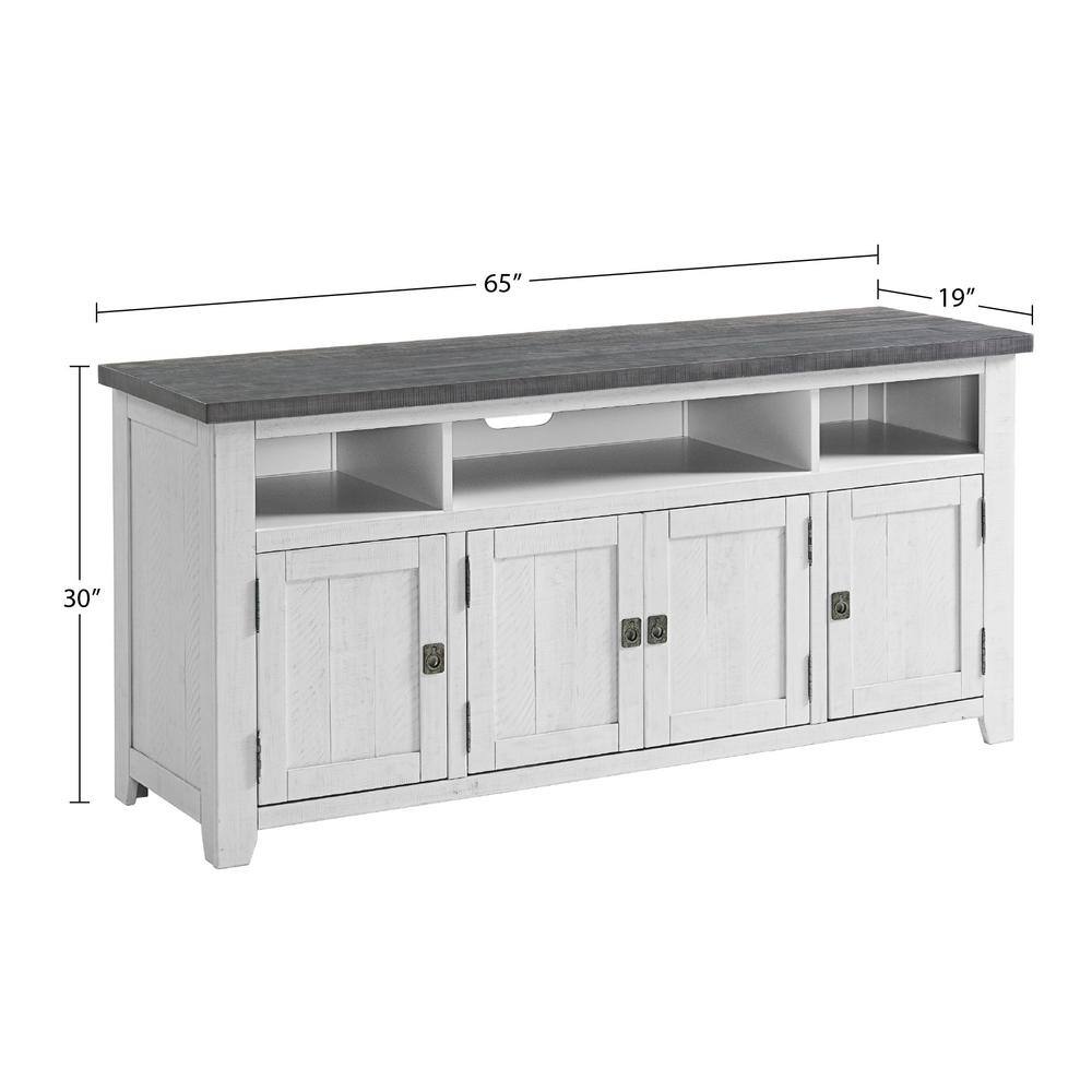 Martin Svensson Home  Foundry 65 in. White Stain with Grey Top Solid Wood TV Stand Fits TV-s up to 70 in.