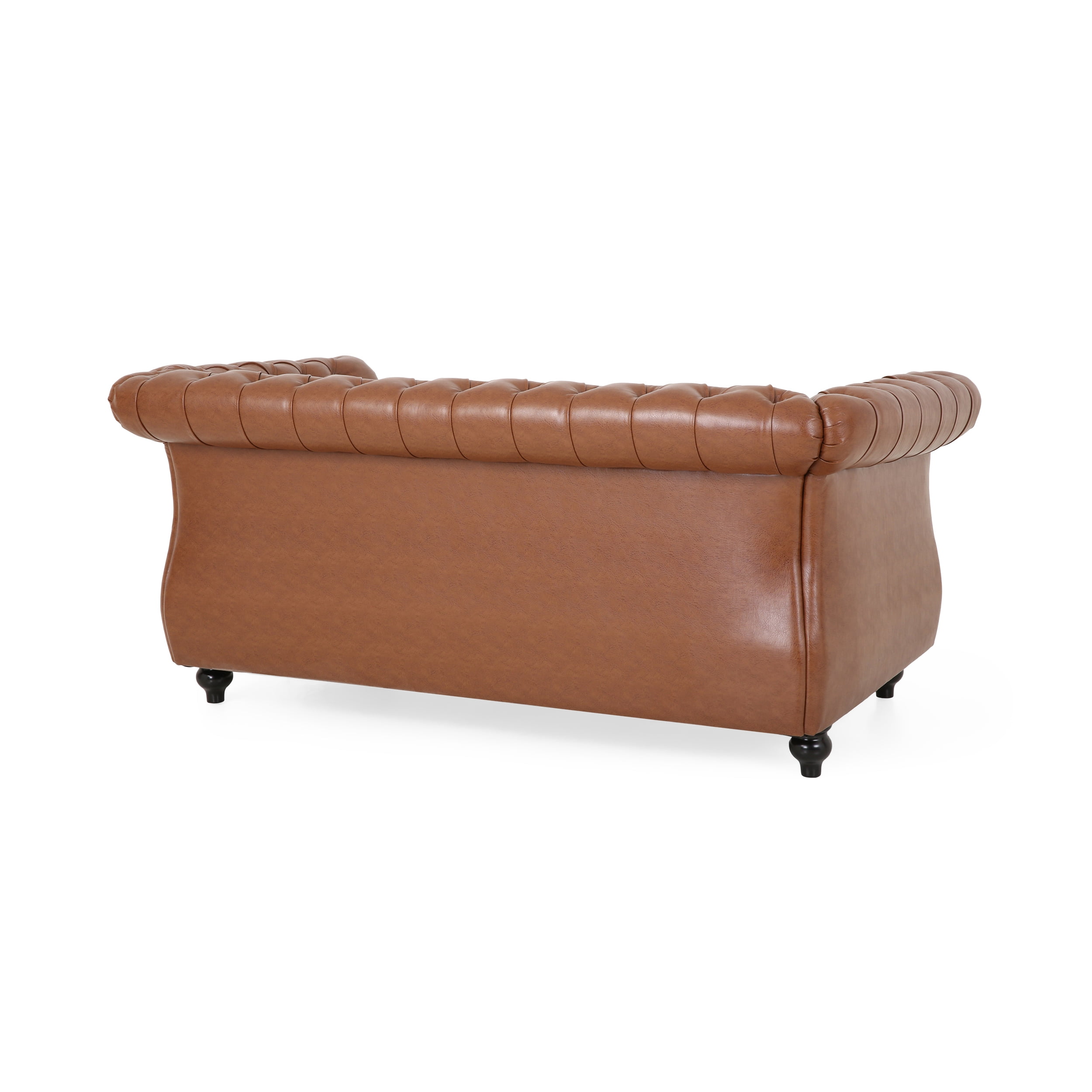 Noble House Magnus Indoor Traditional Chesterfield Faux Leather Loveseat. Cognac Brown