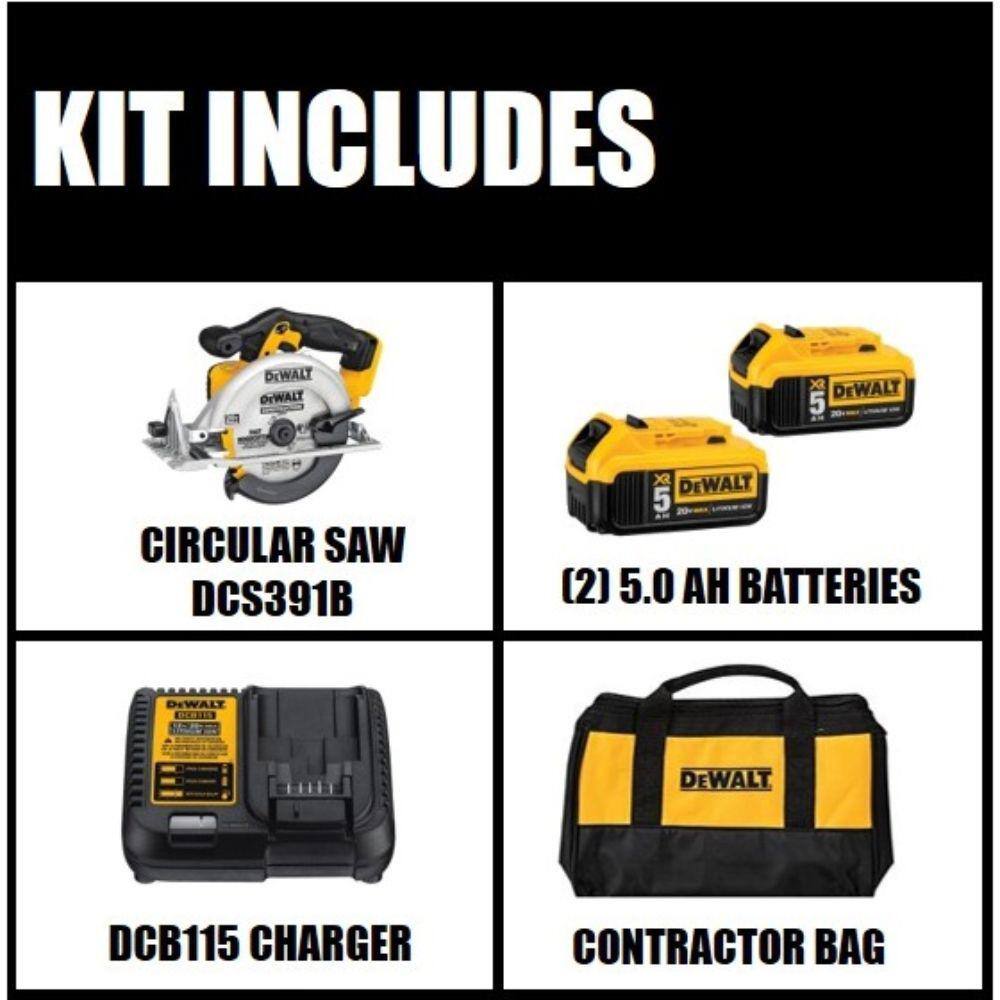 DEWALT DCB2052CKW391B 20V MAX Cordless 6-1/2 in. Circular Saw. (2) 20V MAX XR Premium Lithium-Ion 5.0Ah Batteries. and Charger