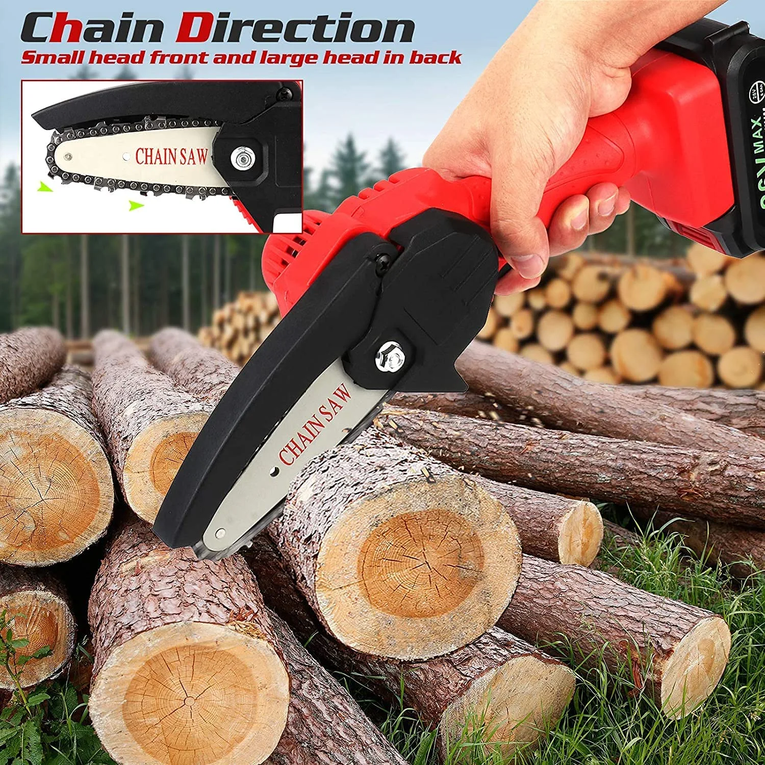 Gardtech Mini Chainsaw. 4-Inch Cordless Chainsaw. Battery Powered Chainsaw for Wood Cutting Tree Branch Trimming - 2 Hours Working Time - with 2 Battery.Quick Charger. 4 Chains