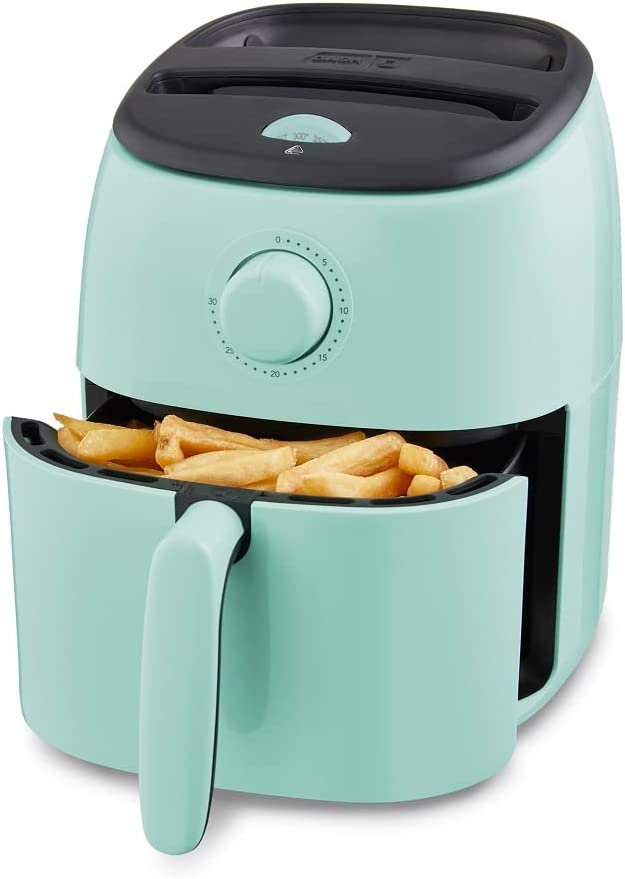DASH Tasti-Crisp™ Electric Air Fryer Oven Cooker with Temperature Control. Non-Stick Fry Basket. Recipe Guide + Auto Shut Off Feature. 1000-Watt. 2.6Qt. Aqua