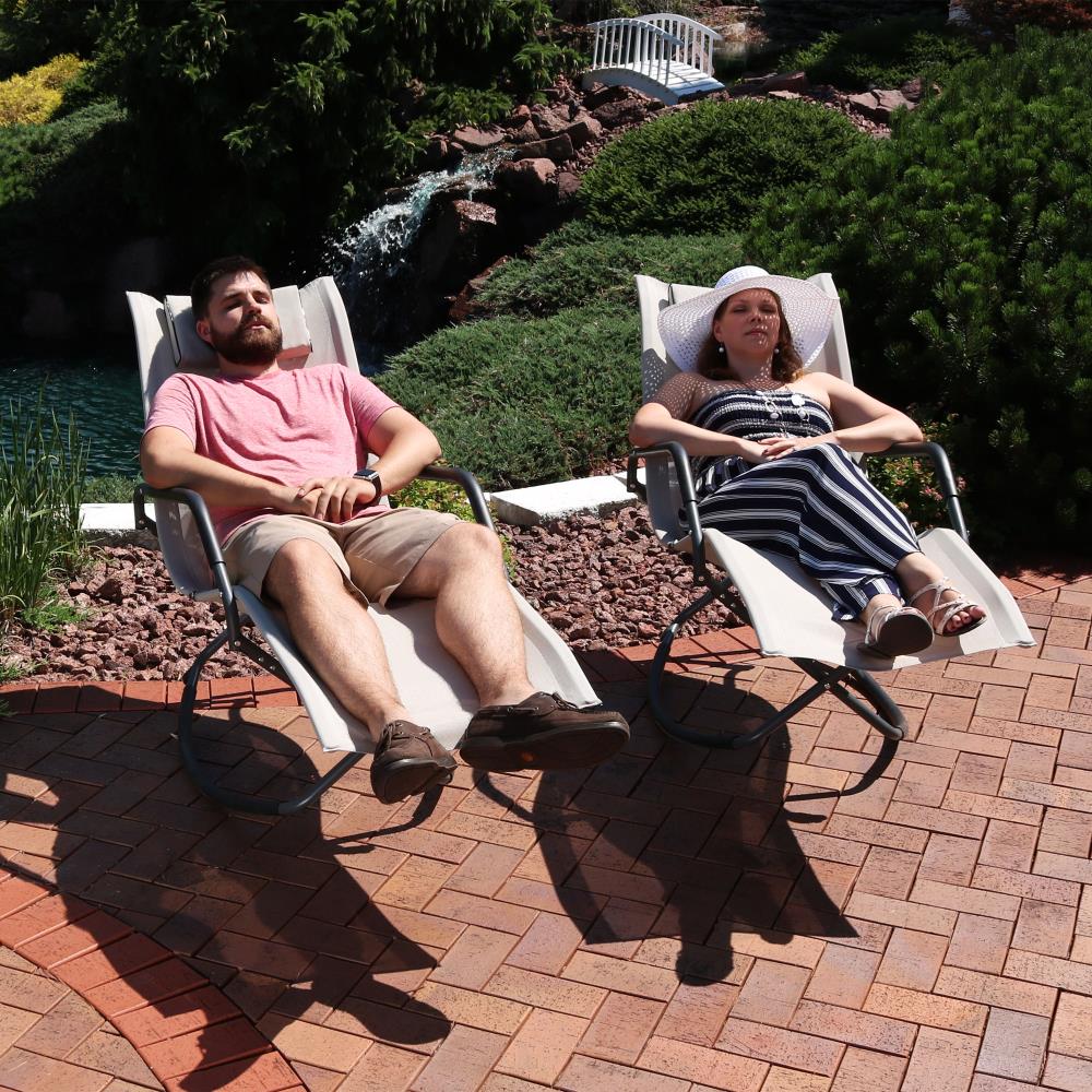 Sunnydaze Decor 2 Gray Metal Frame Chaise Lounge Chair(s) with Off-white Sling Seat