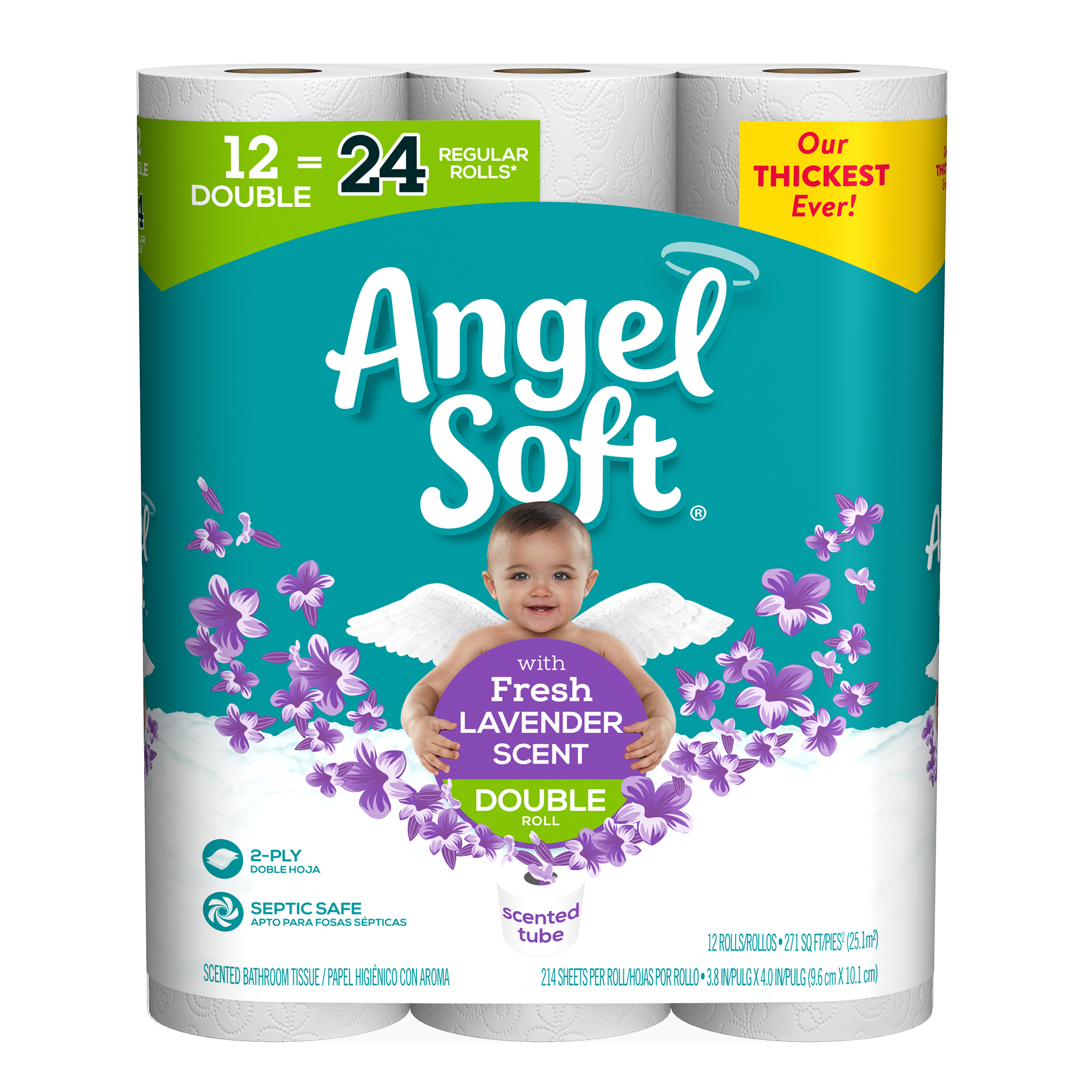 Angel Soft Toilet Paper with Fresh Lavender Scent. 12 Double Rolls