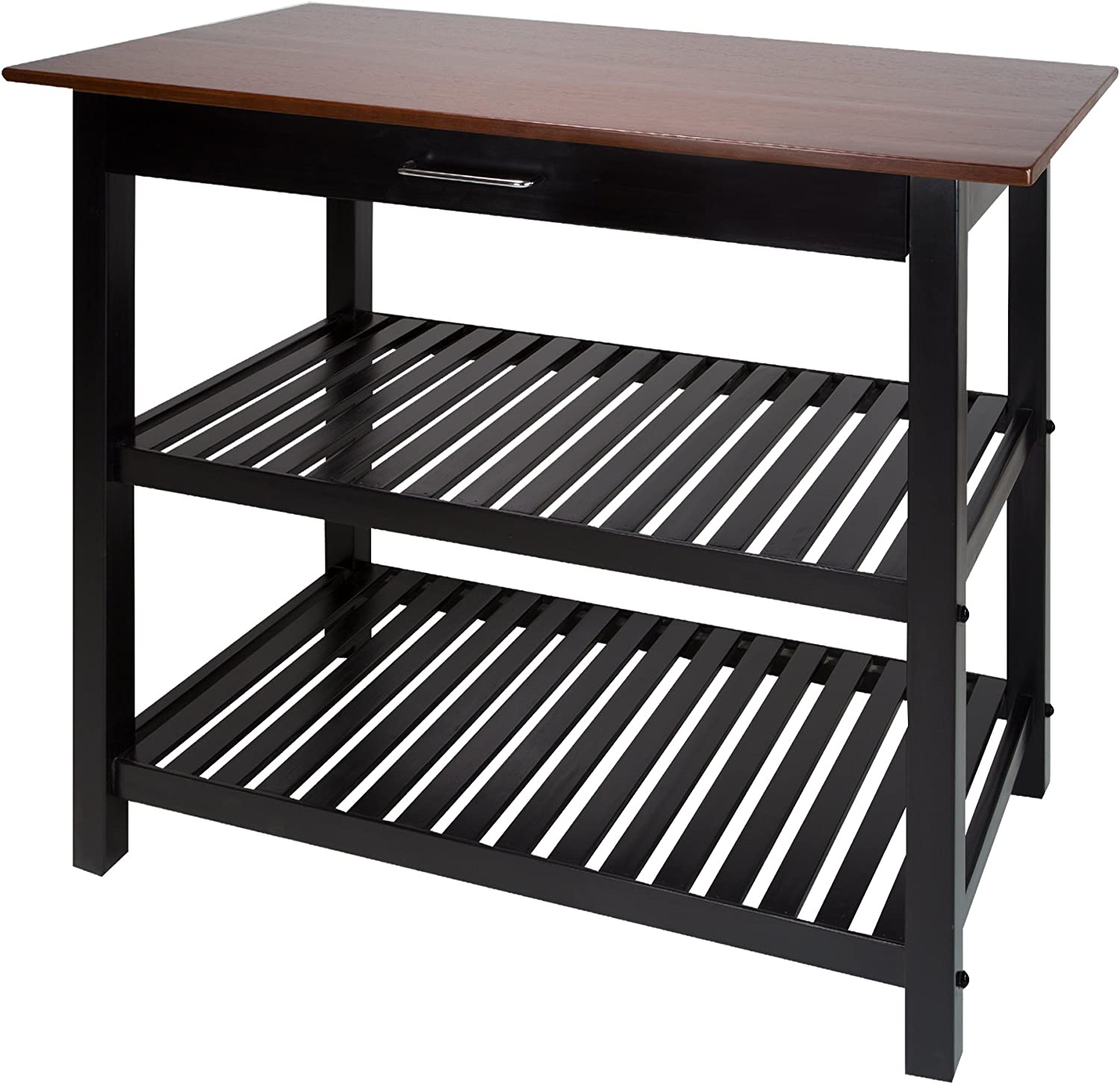 Casual Home Kitchen Island with Solid American Hardwood Top. Walnut