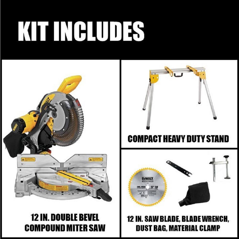 DEWALT DWS716W725B 15 Amp Corded 12 in. Double Bevel Compound Miter Saw and Heavy-Duty Work Stand