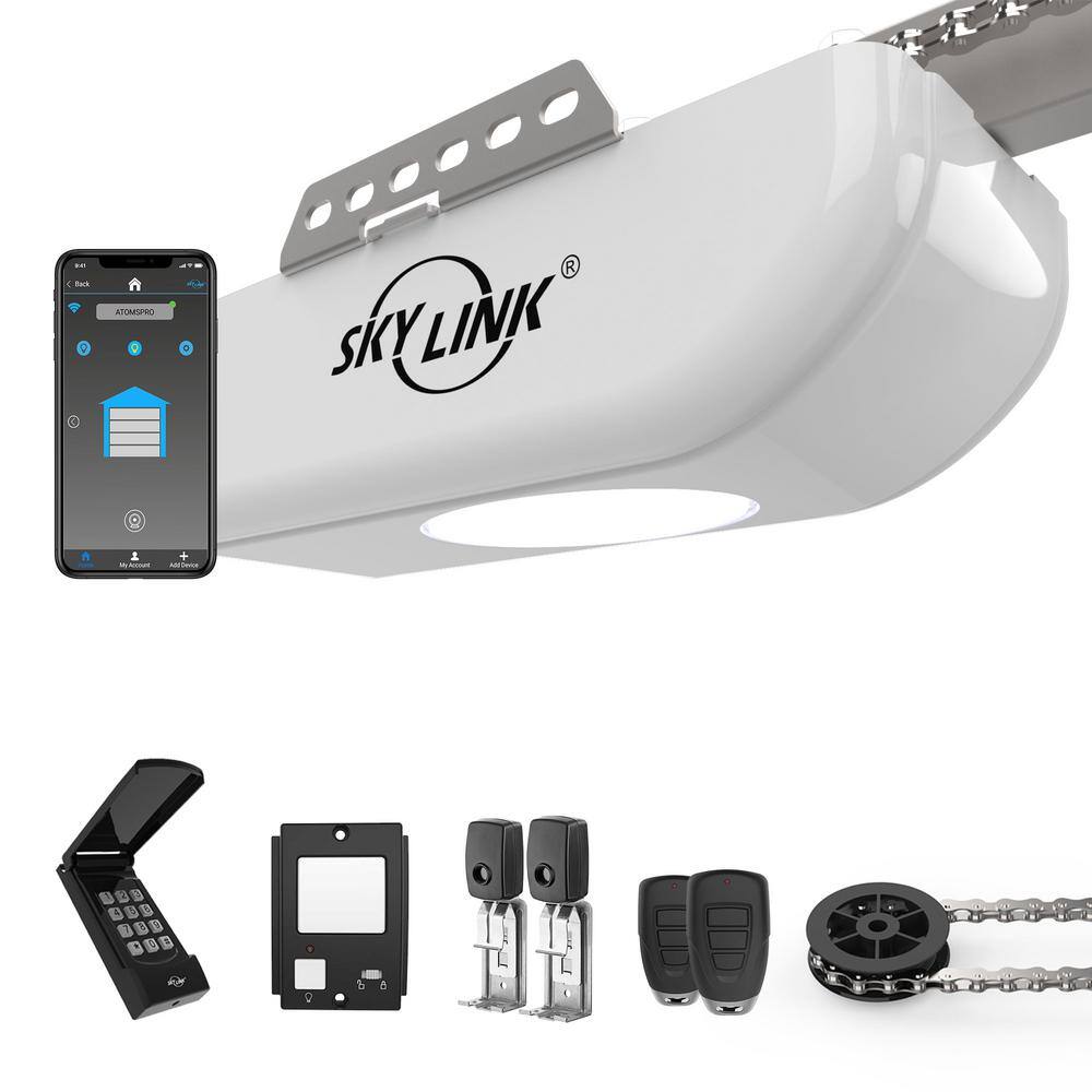 SkyLink ATR-1722CKW Atoms Smartphone-Controlled Heavy Duty Anti-Breakin Chain Drive Ultra-Quiet Garage Door Opener with Built-In Bright LED