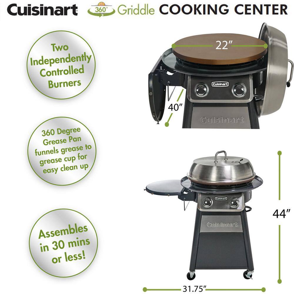 Cuisinart CGG-888 2-Burner Propane Gas 360-Degree Griddle Cooking Center in Gray with Stainless Steel Lid