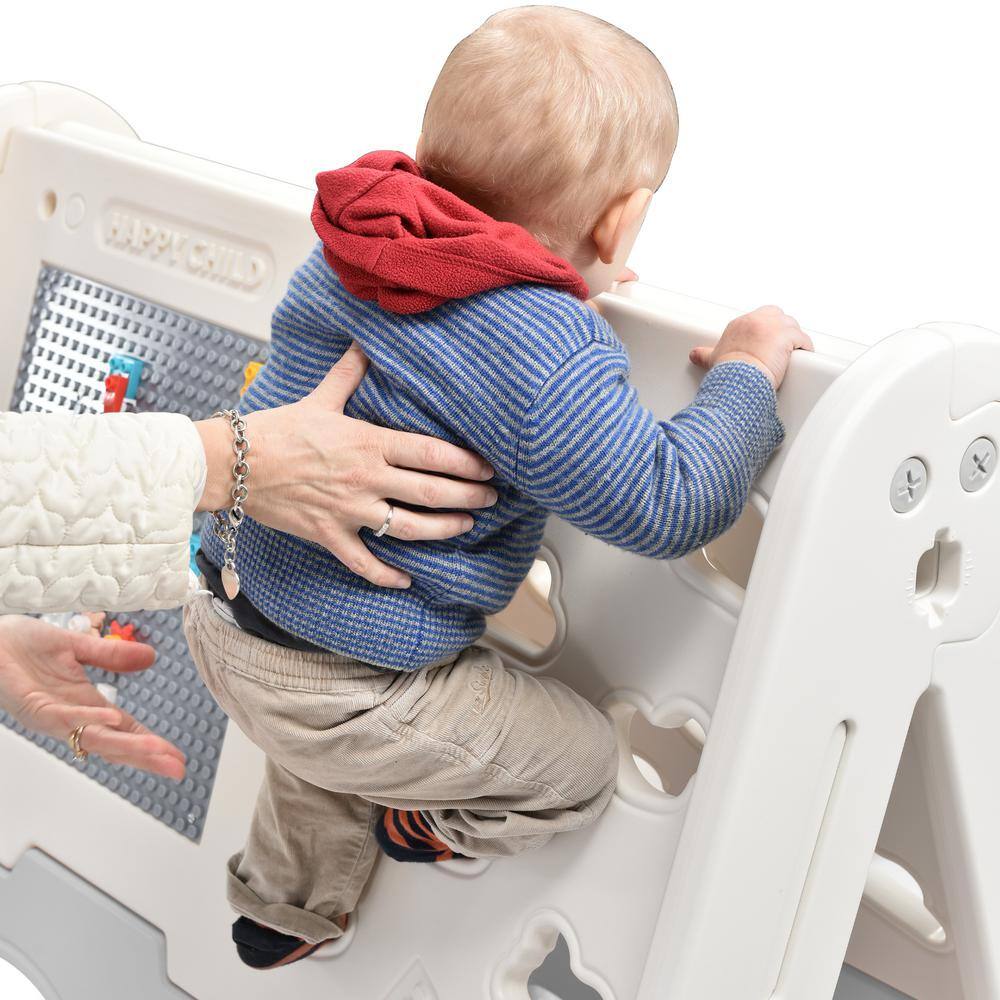 Unbranded LN20232358 6-in-1 Gray HDPE Playset with Tunnel. Climber. Whiteboard. Toy Building Block Baseplates. Basketball Hoop