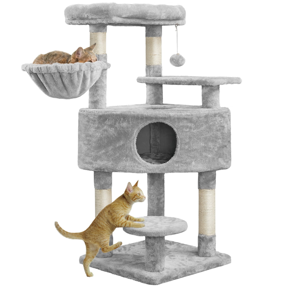 SMILE MART Multilevel Cat Tree Basket Condo Scratching Posts. Light Gray