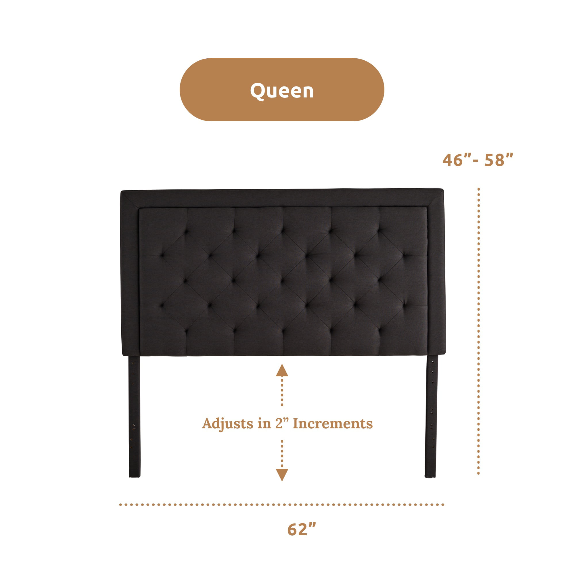 Rest Haven Medford Rectangle Upholstered Headboard with Diamond Tufting. Queen. Charcoal