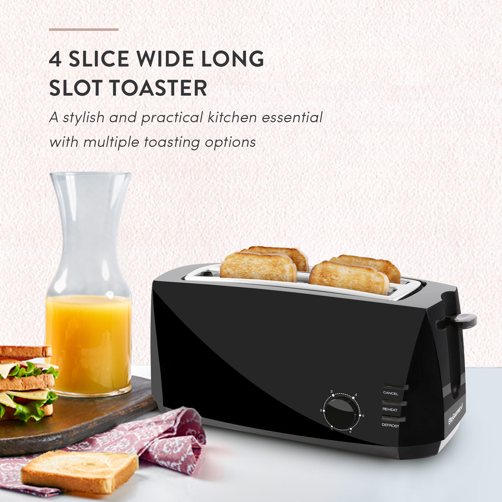 Elite Gourmet 4-slice Long Slot Cool-touch Toaster (black)