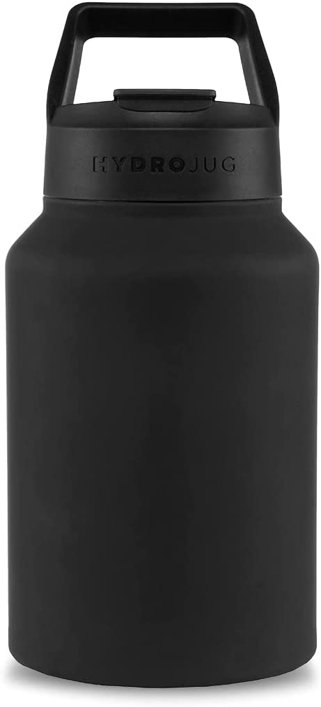 HydroJug 64oz Half allon Water Bottle - Stainless Steel Insulated - Keep Cold 24 Hrs - Silicone Base -Dual Function Lid for Straw or Sip -Reach Hydration & Fitness Goals w Hydro Jug (Matte Black)