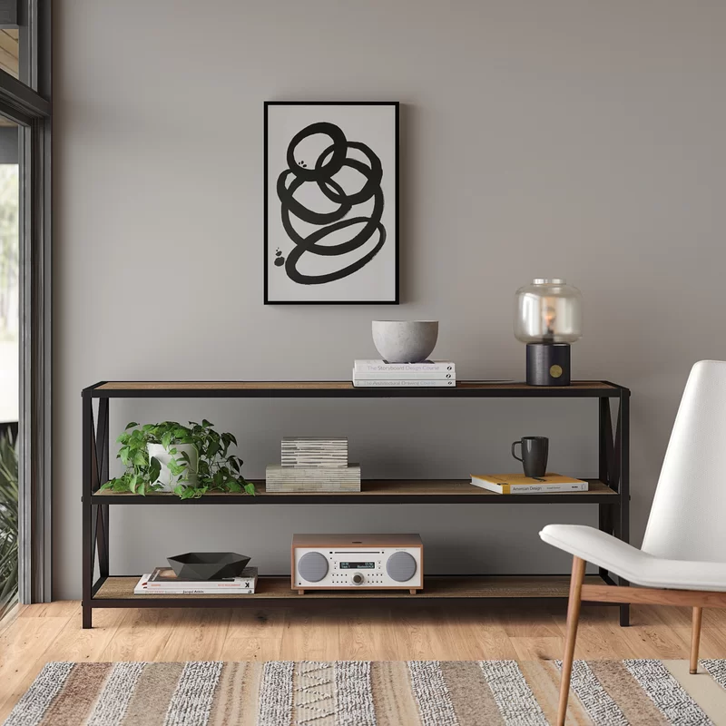 Gracie Oaks Eulas 25.62” H x 60” W Etagere Bookcase Barnwood