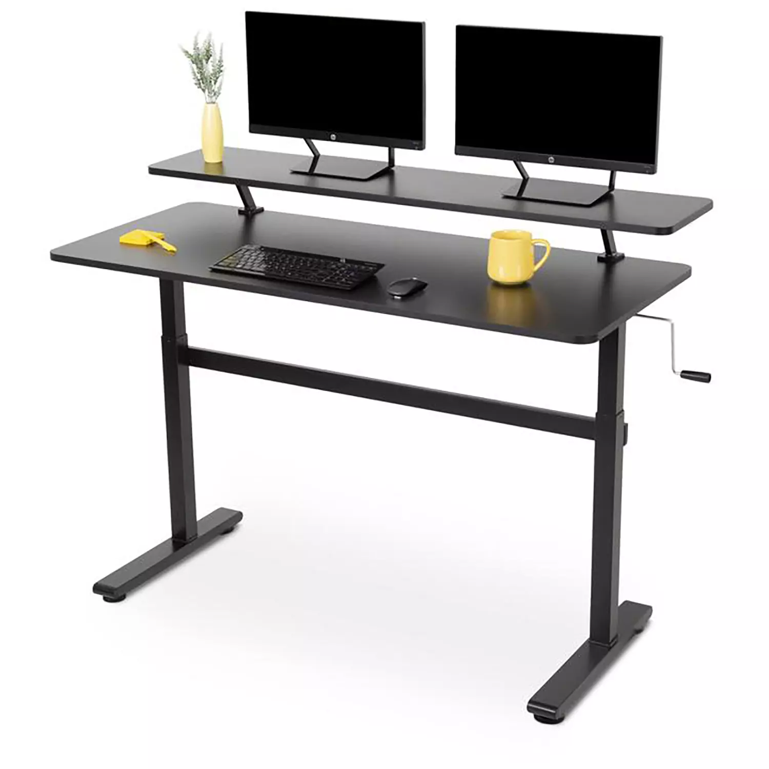 Luxor 55″ Standing Desk with Shelf + Hand Crank.  Black