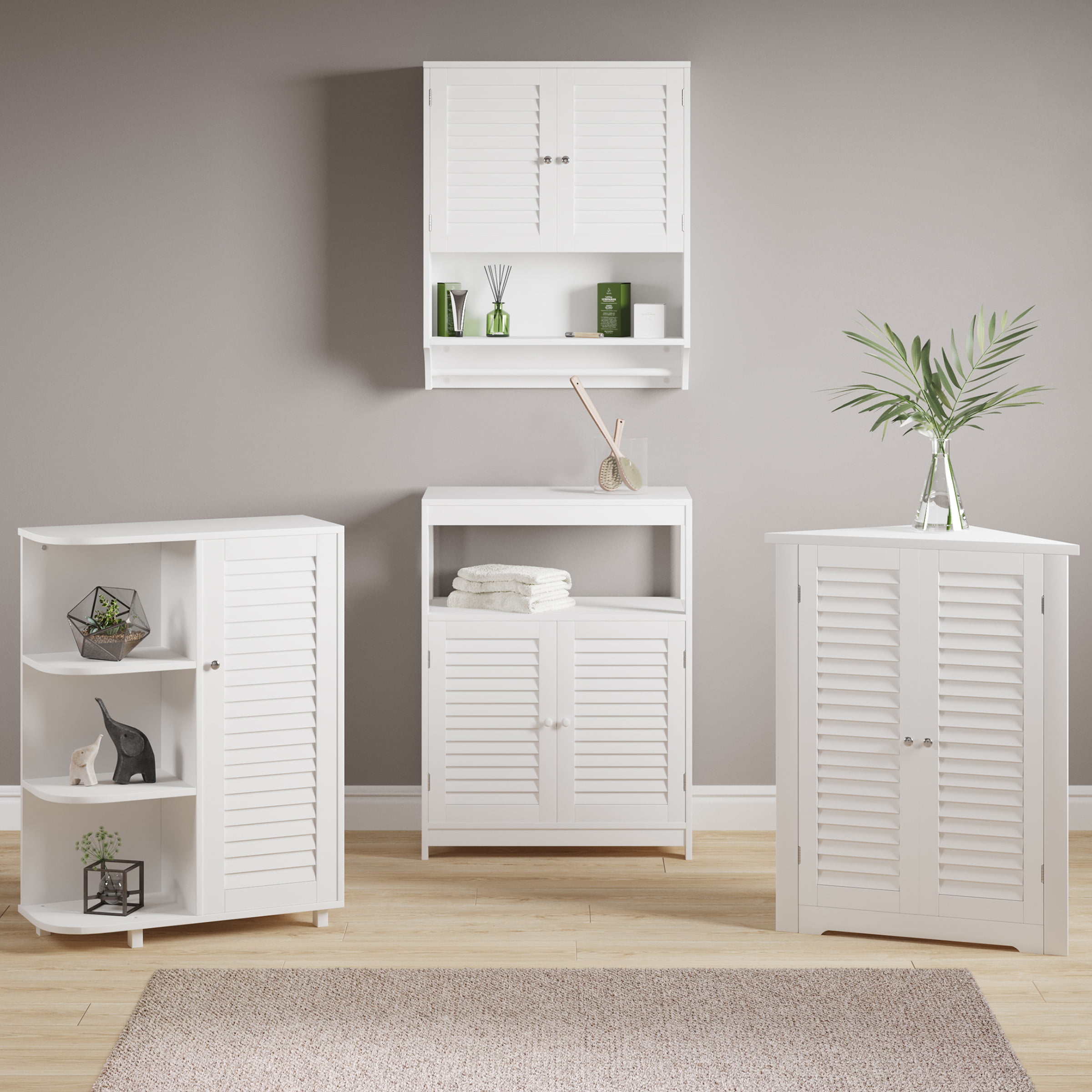 Lavish Home Kitchen or Bathroom Storage Cabinet with 3 Open Shelves. White