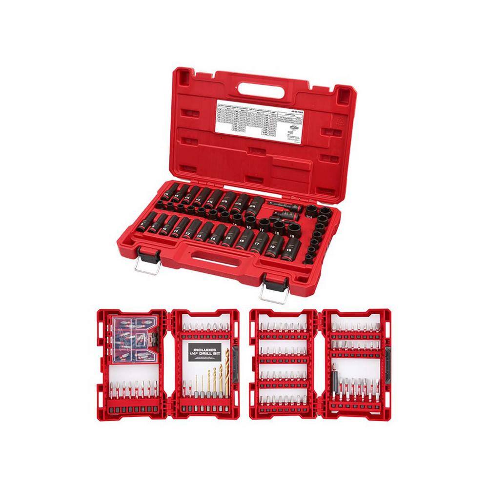 Milwaukee 49-66-7009-48-32-4490 SHOCKWAVE 3/8 in. Drive SAE and Metric 6 Point Impact Socket Set & Impact Duty Screw Driver Bit Set (163-Piece)