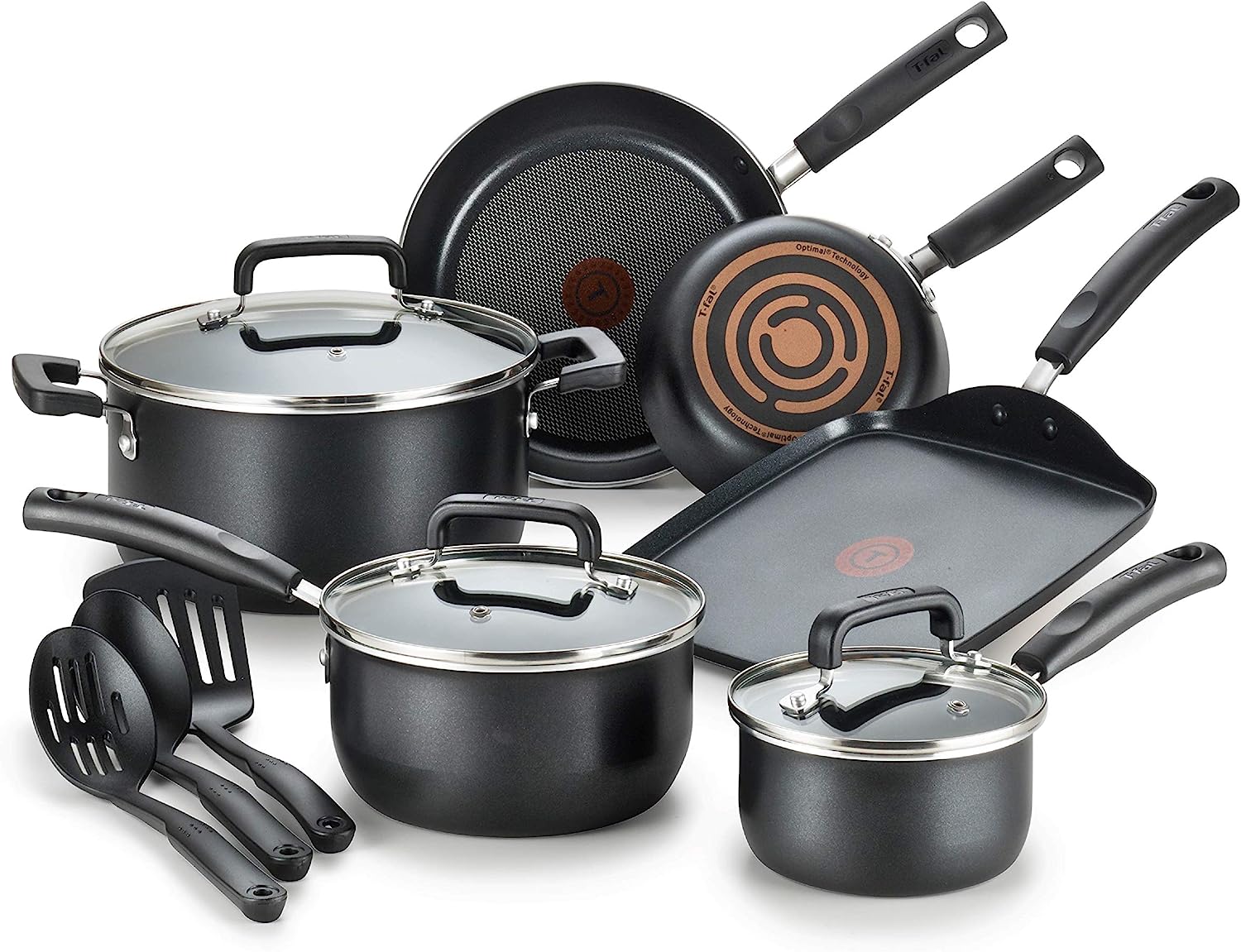 T-fal Signature Nonstick Cookware Set 12 Piece Pots and Pans. Dishwasher Safe Black