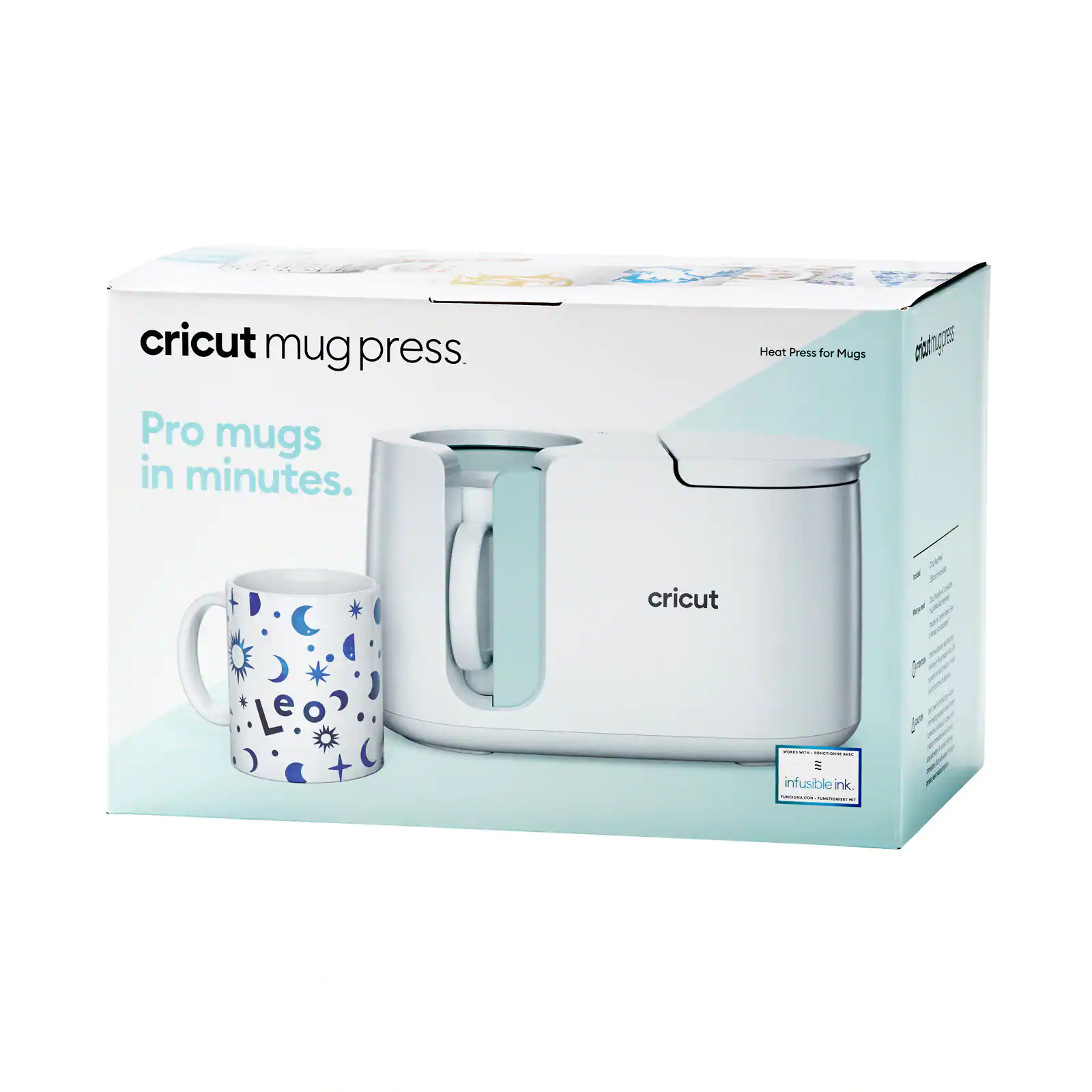 Cricut Mug Press US. Heat Press for Sublimation Mug Projects. One-Touch Setting. For Infusible Ink Materials & Mug Blanks 11 oz - 16 oz (Sold Separately). Includes Auto-Off Safety Feature