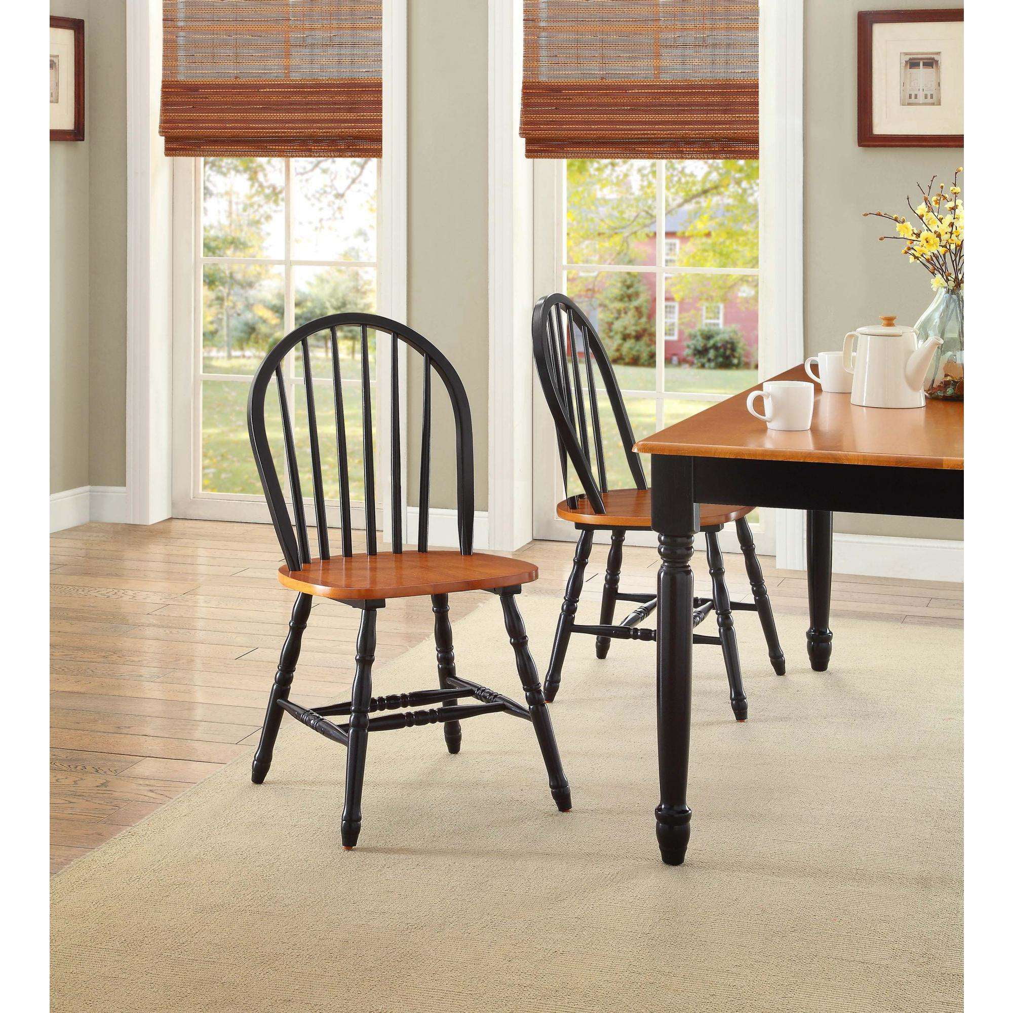 Better Homes and Gardens Autumn Lane Windsor Solid Wood Chairs. Set of 2. Black and Oak