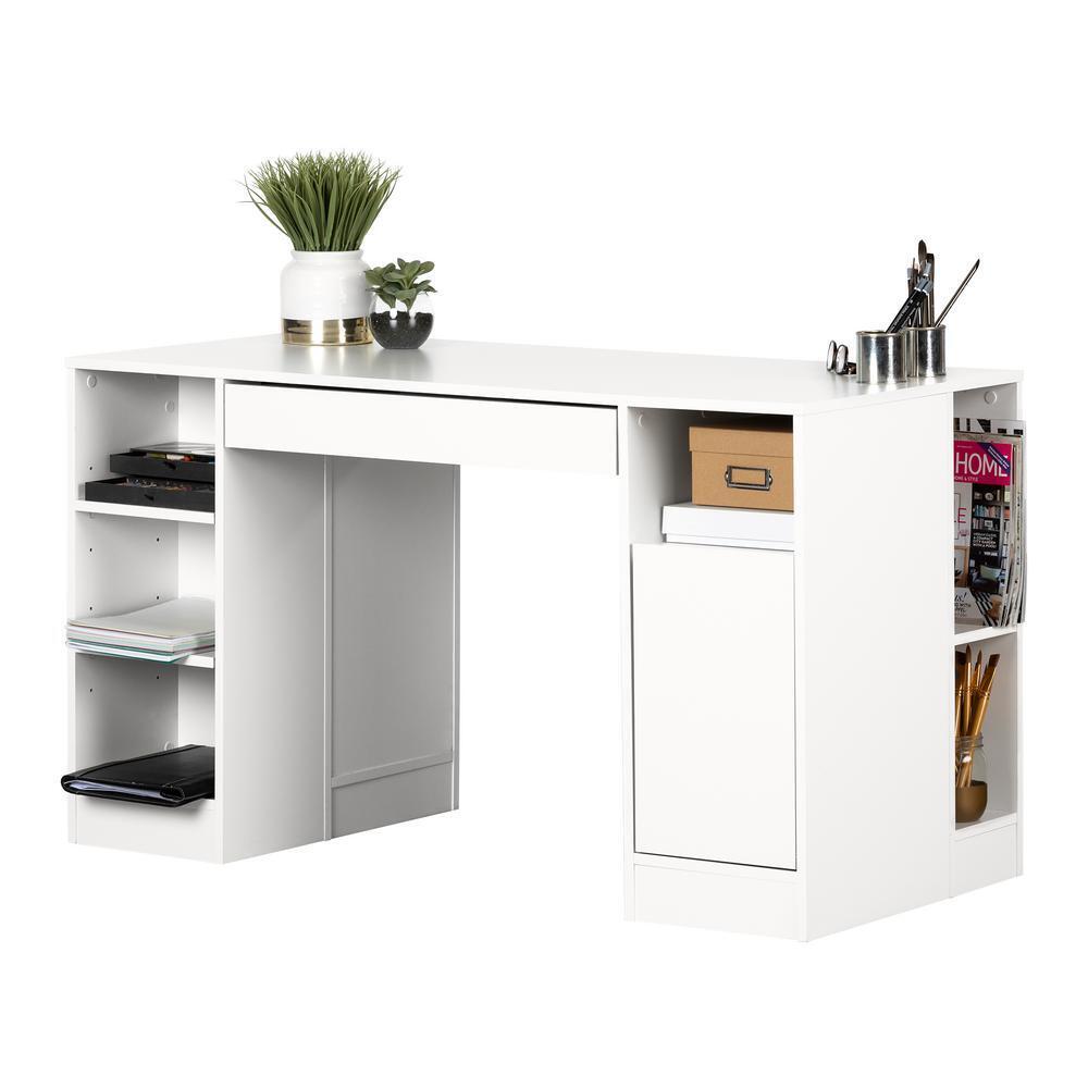 South Shore 7550727 Pure White Rectangular 2 -Drawer Computer Desk with Adjustable Shelves
