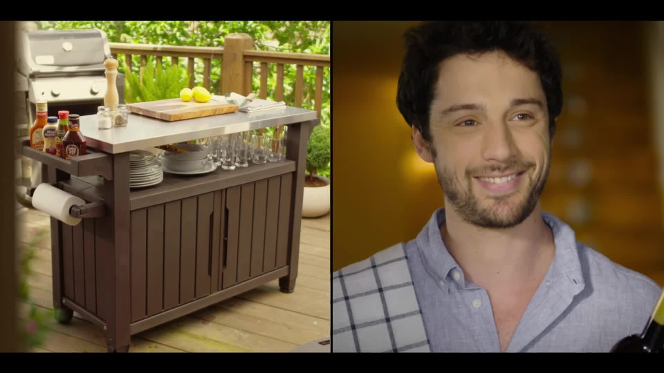 Keter Unity XL Portable Outdoor Table and Storage Cabinet with Accessory Hooks. Espresso Brown