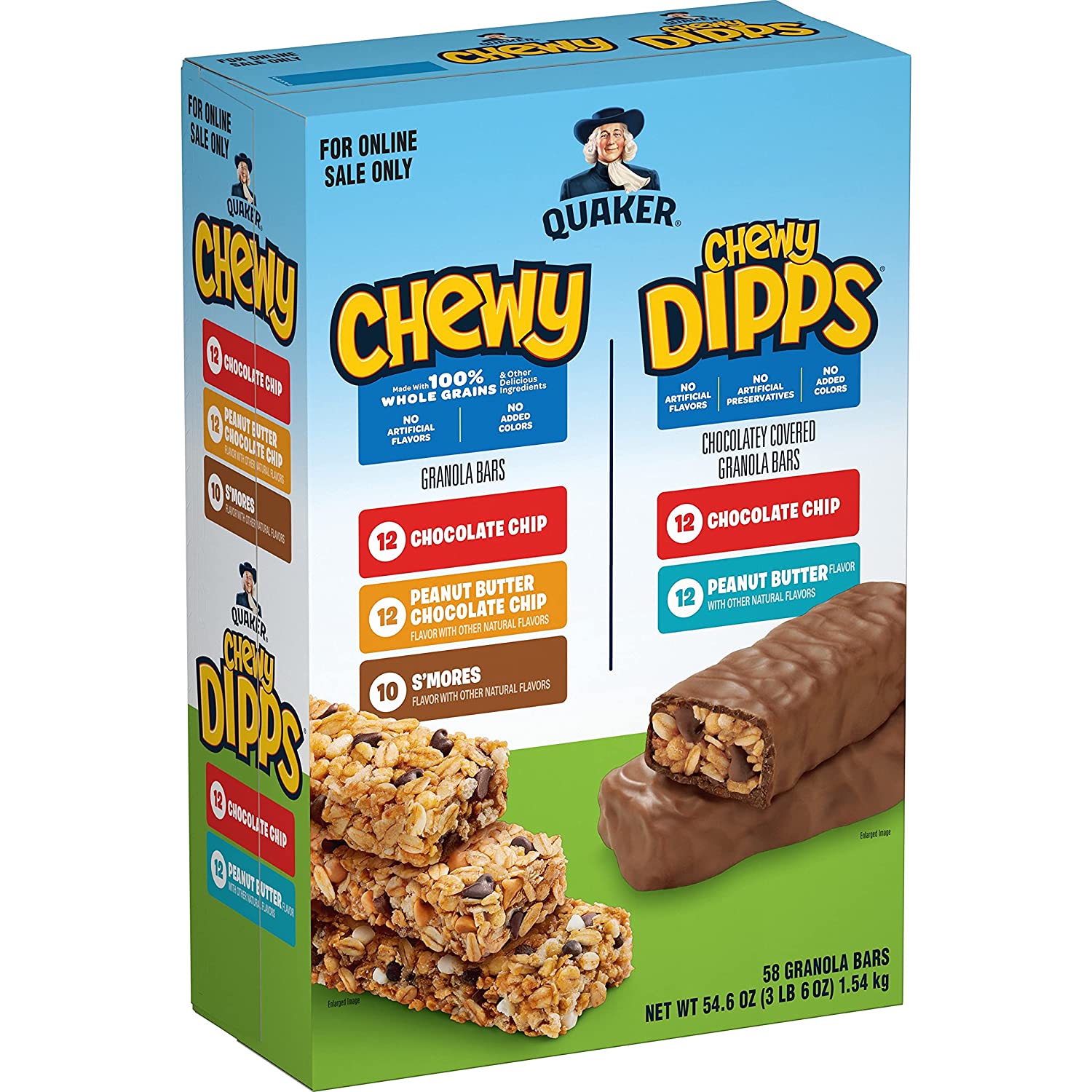 Quaker Chewy Granola Bars. Chewy & Dipps Variety Pack. (58 Bars)