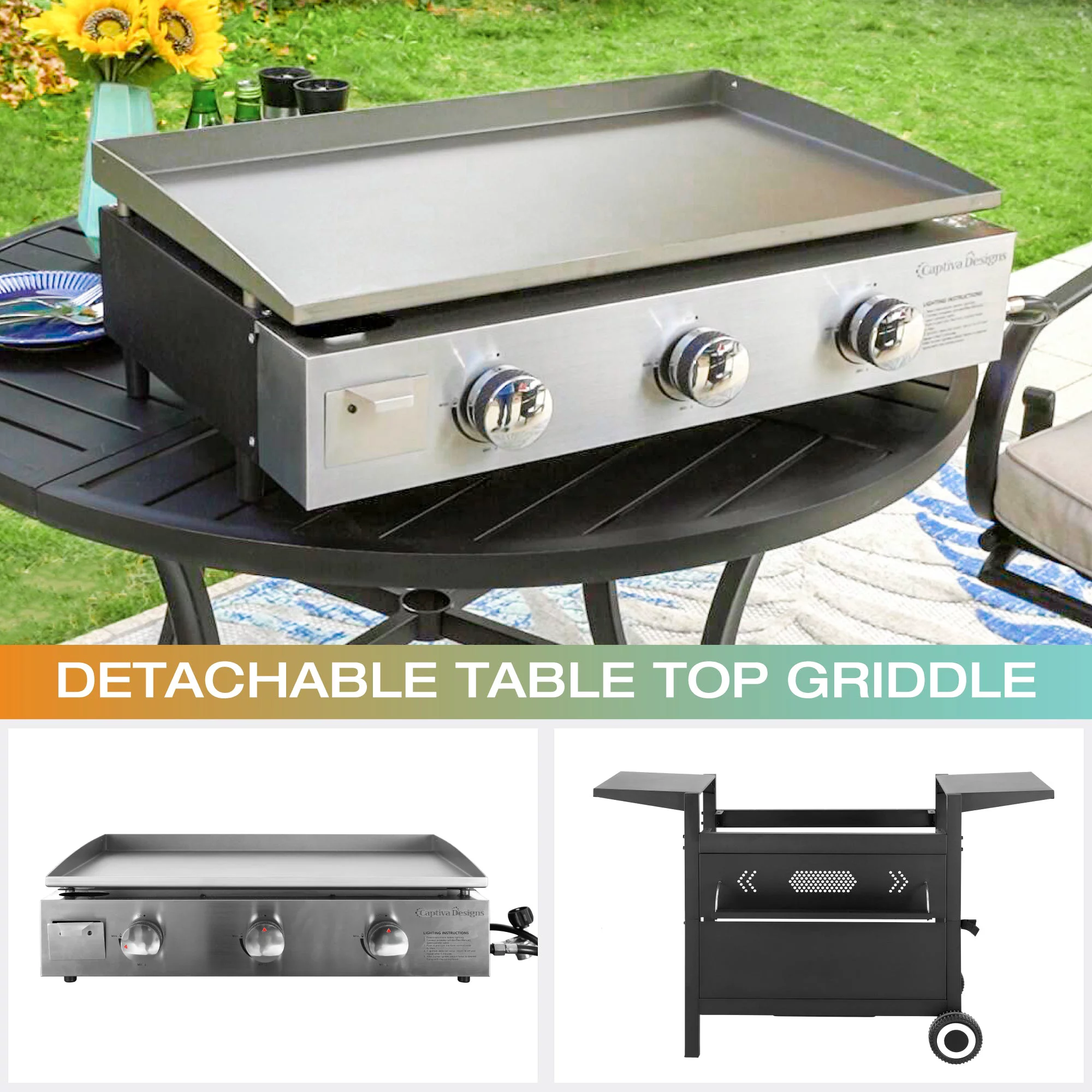 Sophia & William 3-Burners Gas Griddle Portable Flat Table Top BBQ Grill 33.000 BUT
