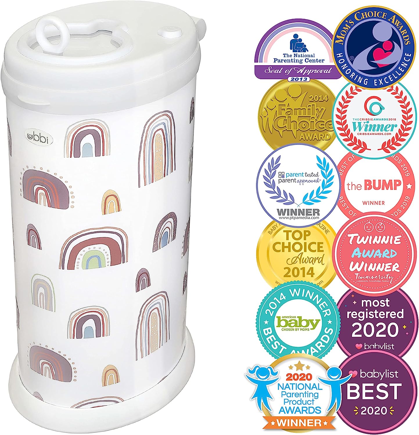 Ubbi Steel Odor Locking. No Special Bag Required Money Saving. Awards-Winning. Modern Design Registry Must-Have Diaper Pail. Rainbow