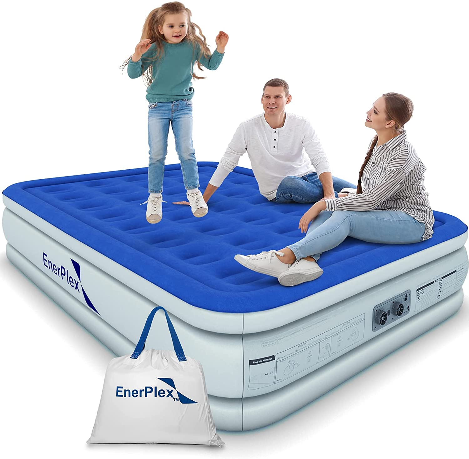 EnerPlex Air Mattress with Built-in Pump - Double Height Inflatable Mattress for Camping. Home & Portable Travel - Durable Blow Up Bed with Dual Pump - Easy to Inflate/Quick Set UP