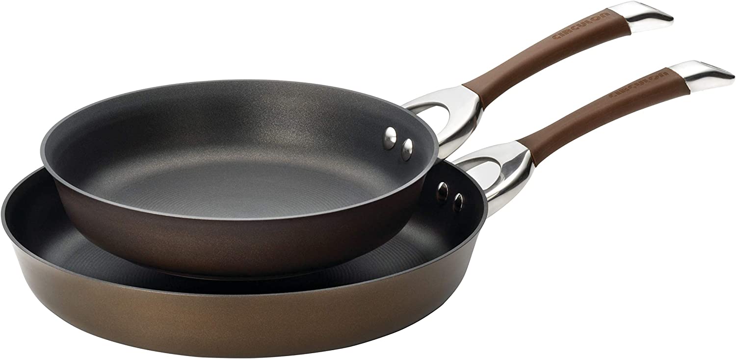 Circulon 82767 Symmetry Hard Anodized Nonstick Frying Pan Set / Fry Pan Set / Hard Anodized Skillet Set - 10 Inch and 12 Inch. Brown