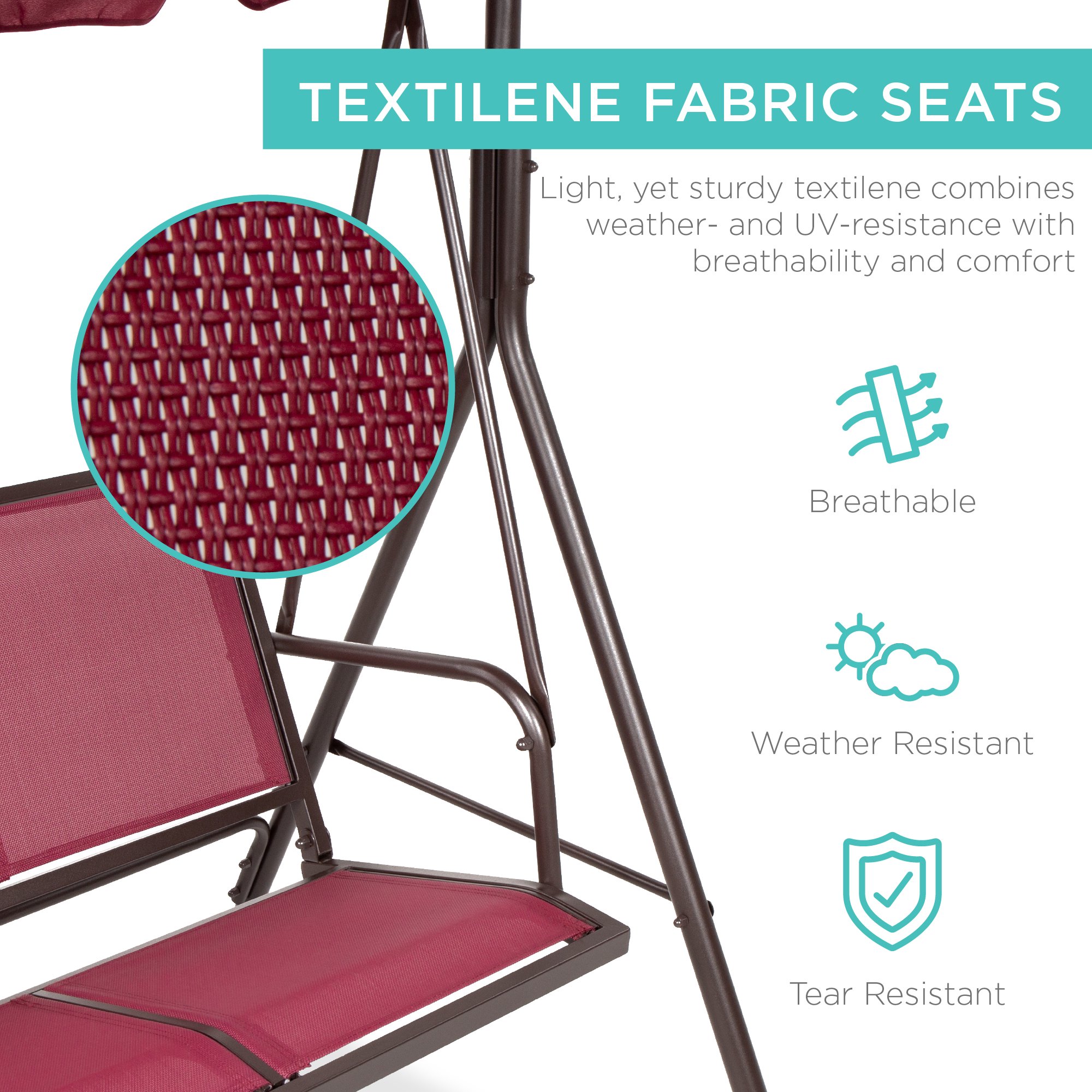 Best Choice Products 2-Seater Outdoor Adjustable Canopy Swing Glider Patio Bench w/ Textilene. Steel Frame - Burgundy