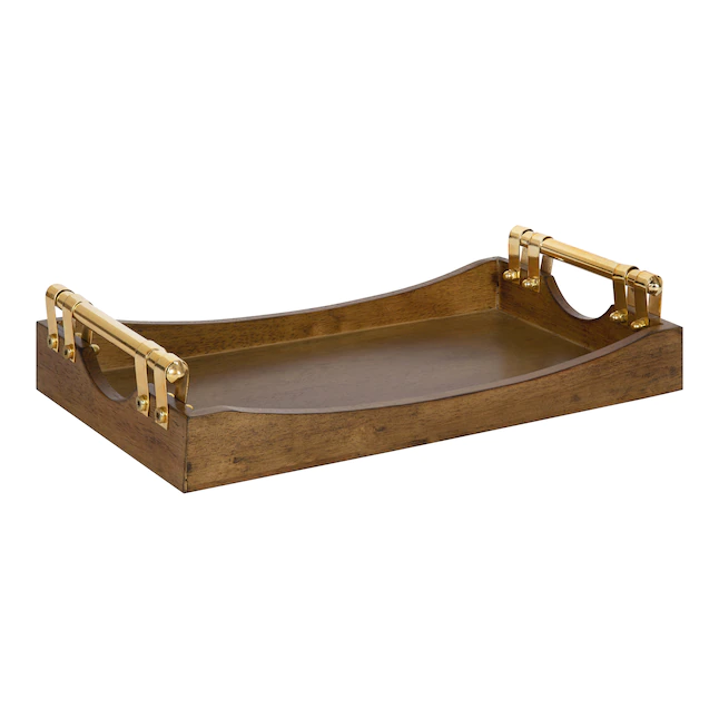 Kate and Laurel  3.5-in x 18-in Brown Decorative Tray with Gold Metal Handles