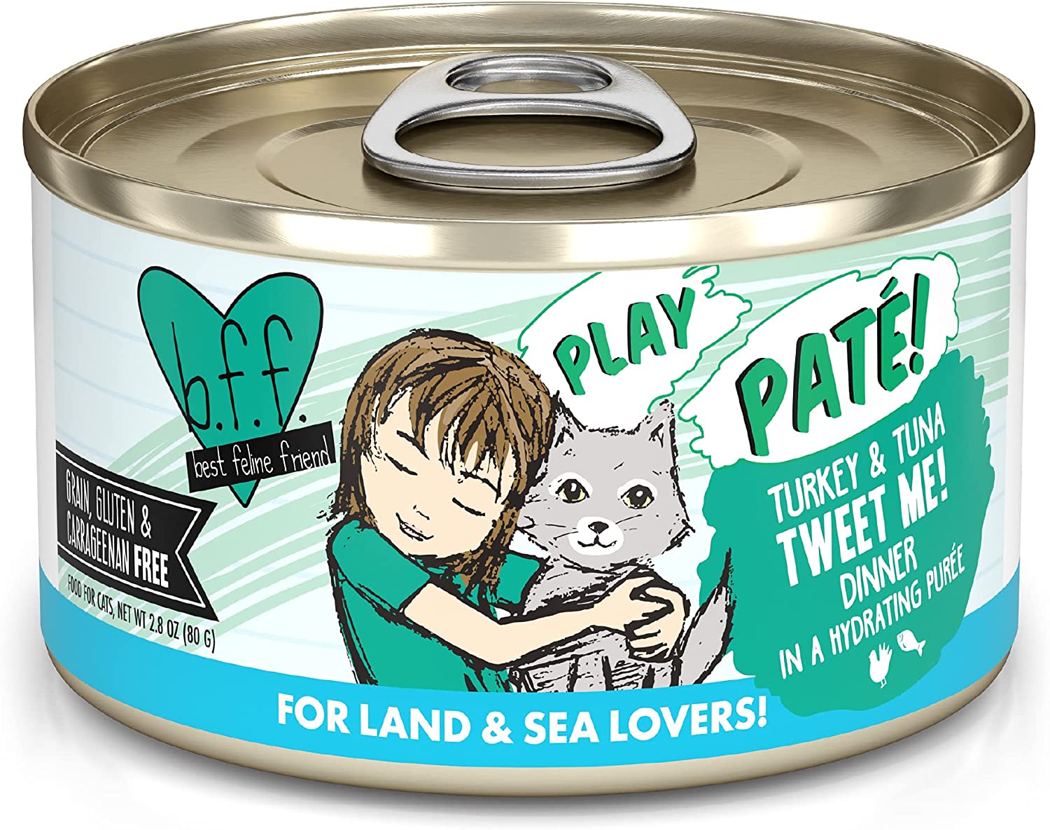 Weruva Wet Cat Food B.F.F. PLAY - Best Feline Friend Paté Lovers. Aw Yeah!. Turkey & Tuna Tweet Me! with Turkey & Tuna. 2.8oz Can (Pack of 12)