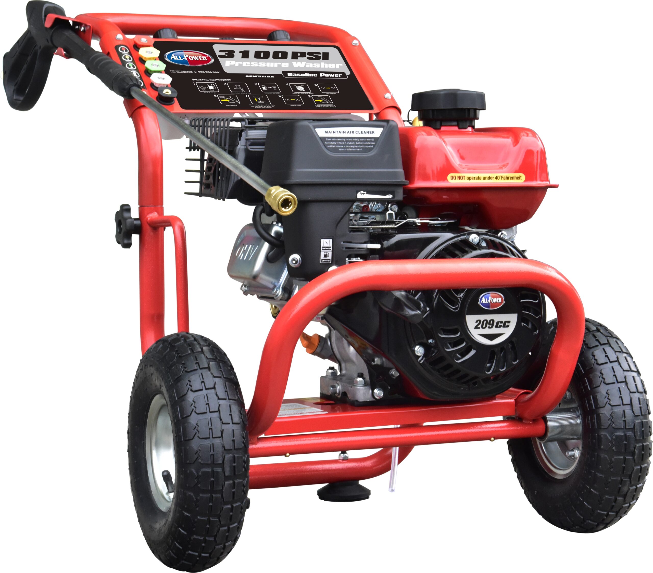 All Power America 3100 PSI. 2.6 GPM Gas Pressure Washer w/ 30 ft High Pressure Hose. C.A.R.B. Compliant. APW5118A
