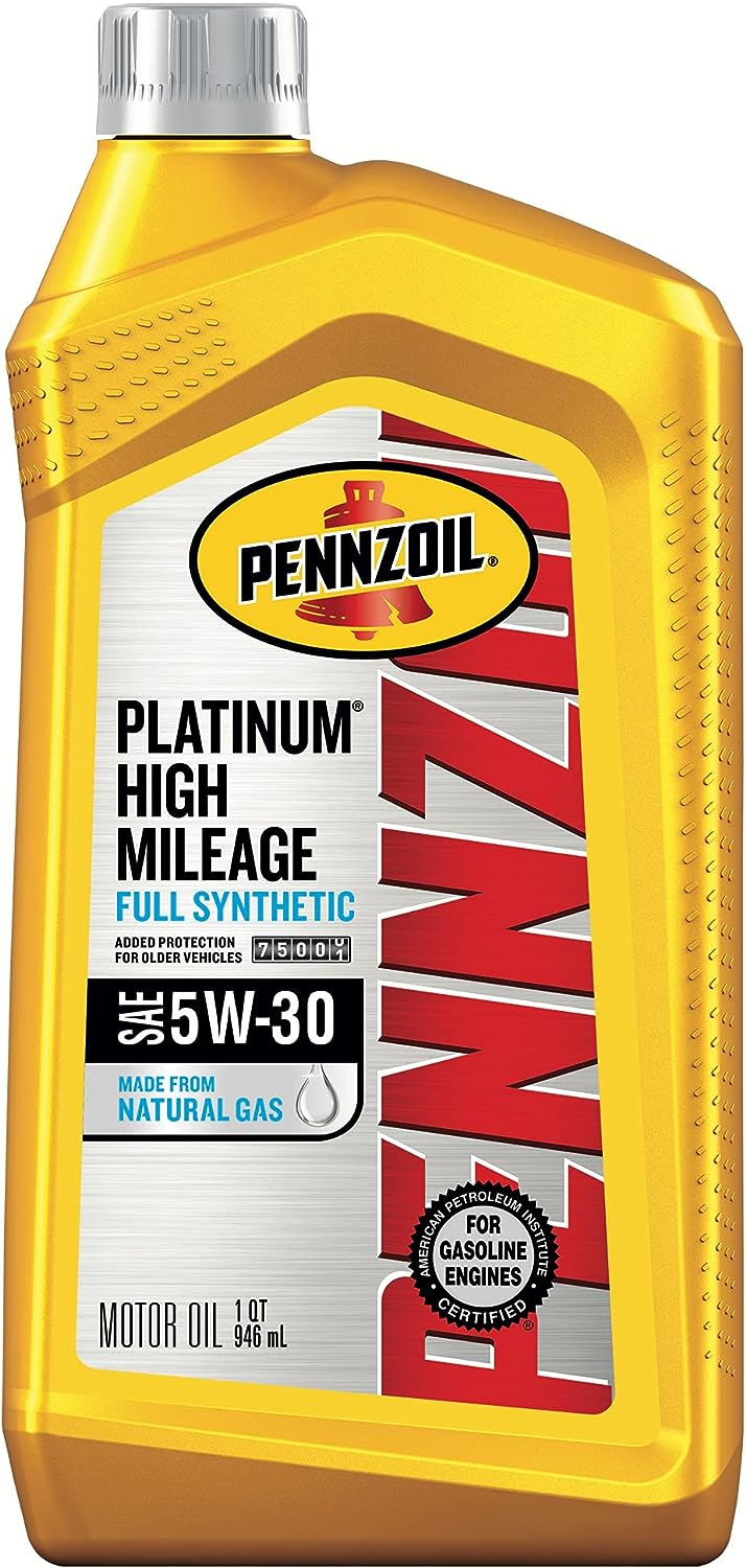 Pennzoil Platinum High Mileage Full Synthetic 5W-30 Motor Oil for Vehicles Over 75K Miles (1-Quart. Case of 6)