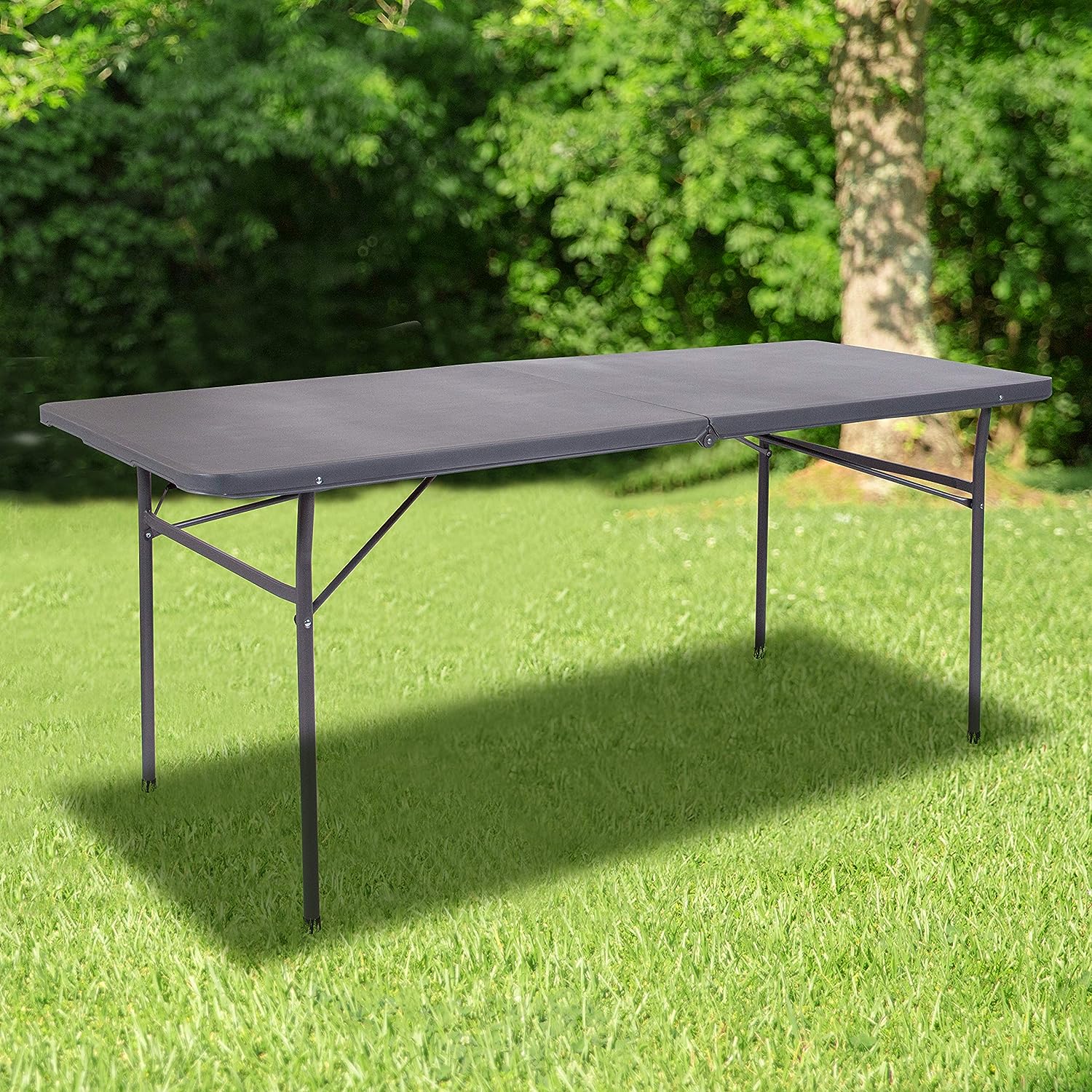 Flash Furniture Elijah 6-Foot Bi-Fold Dark Gray Plastic Folding Table with Carrying Handle