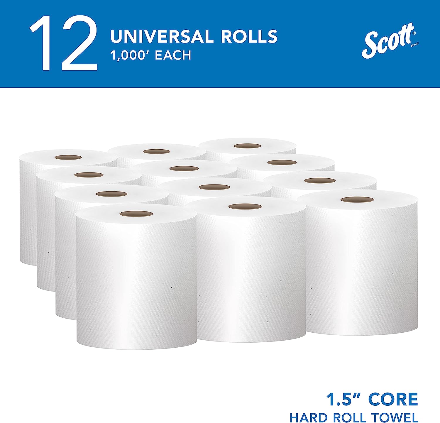 Scott® Essential Universal High-Capacity Hard Roll Towels (01000). with Absorbency Pockets™. 1.5″ Core. White. (1.000-/Roll. 12 Rolls/Case. 12.000-/Case)