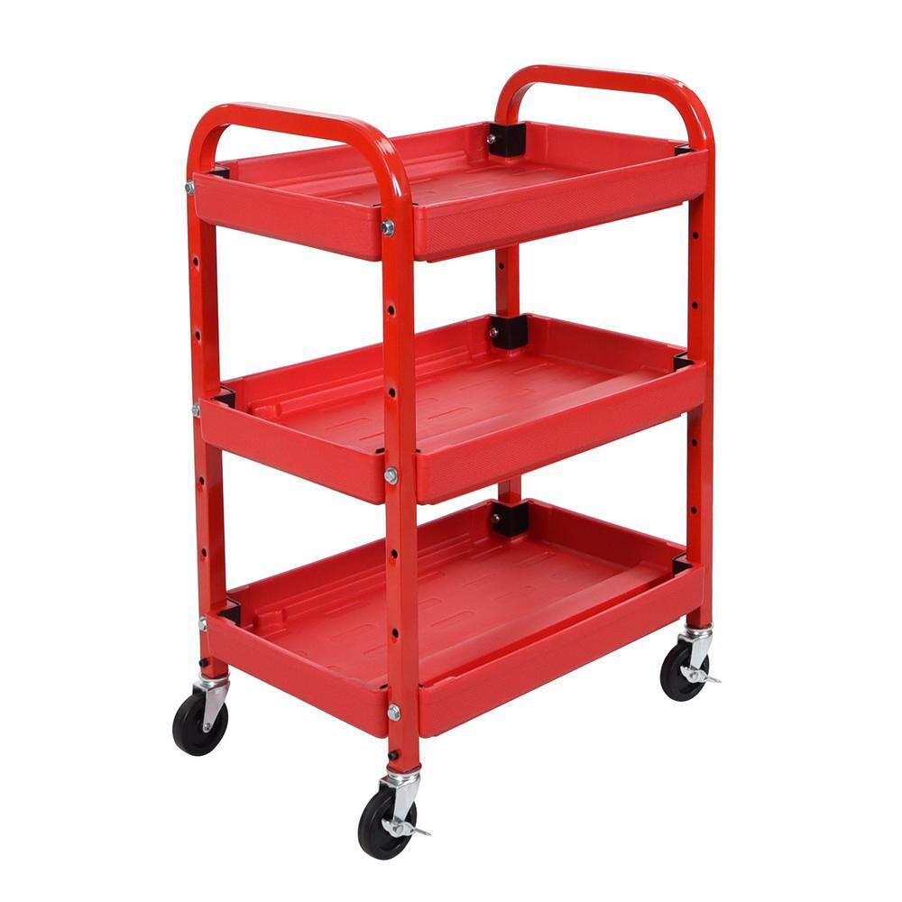 Luxor ATC332 22 in. 3 Shelf Adjustable Utility Cart in Red
