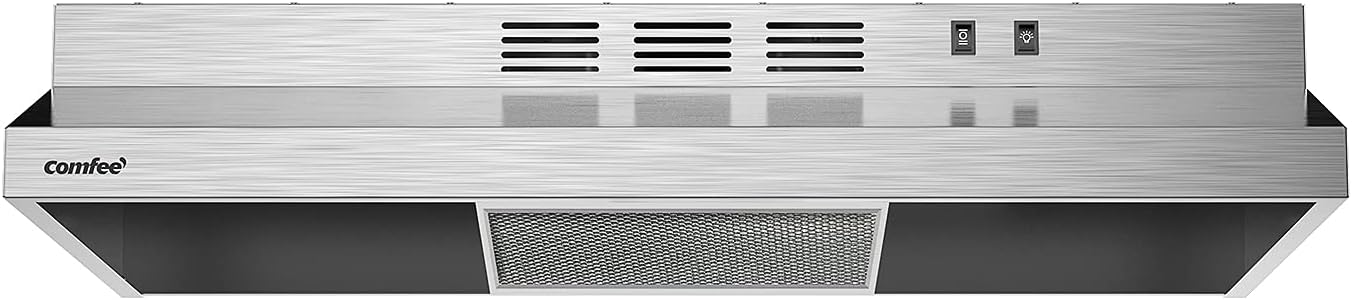 Comfee CVU30W2AST Range Hood 30 Inch Ducted Ductless Vent Hood Durable Stainless Steel Kitchen Hood for Under Cabinet with 2 Reusable Filter. 200 CFM. 2 Speed Exhaust Fan