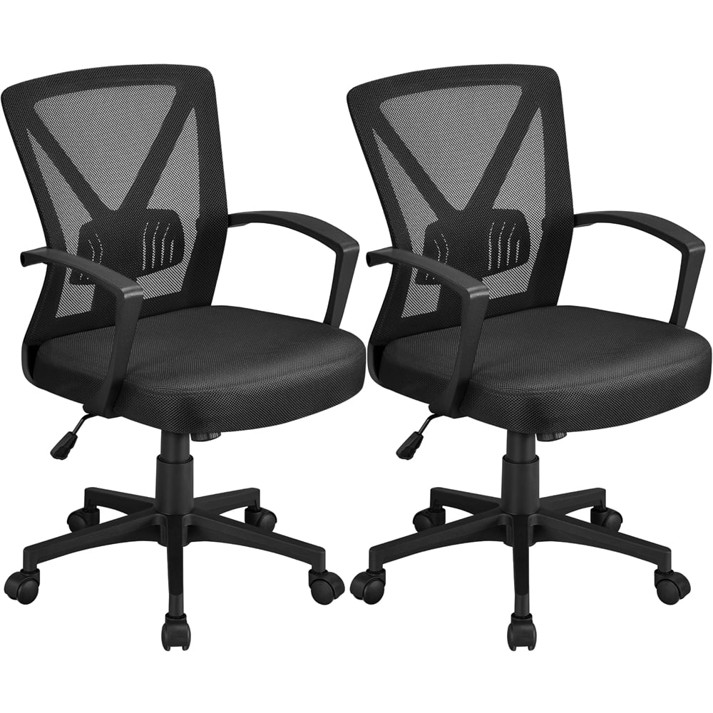 Yaheetech 2pcs Adjustable Mesh Office Chair Mid Back Swivel Chair Executive Desk Chair Computer and Study Chair with Wheels. Black