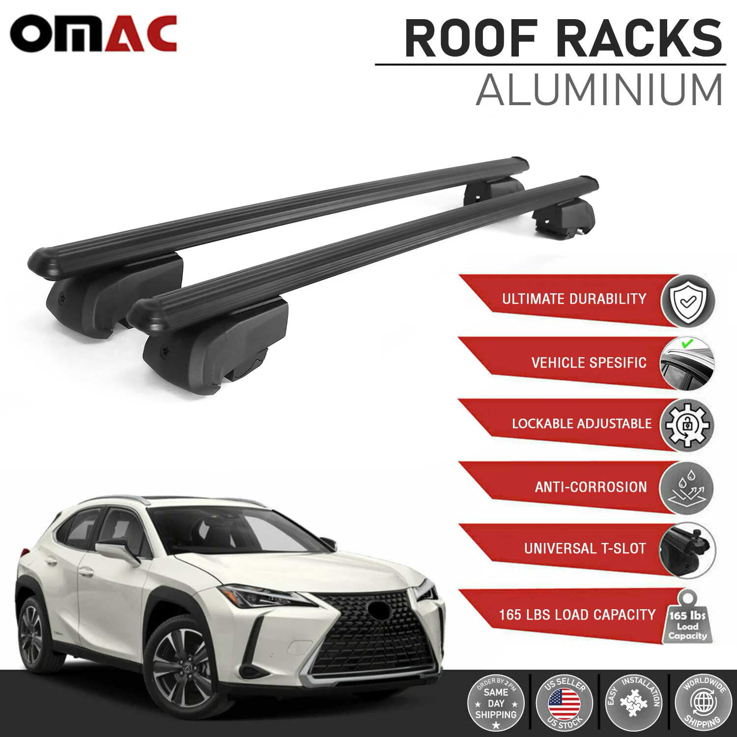 Fits Lexus UX200 UX250h 2019-2023 Roof Rail Rack Cross Bars Alu Luggage Carrier