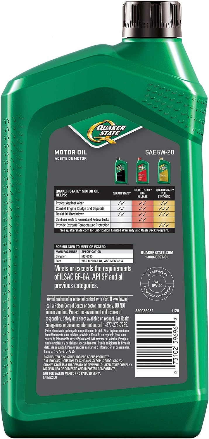 Quaker State Advanced Durability Conventional 5W-20 Motor Oil (1-Quart. Case of 6)